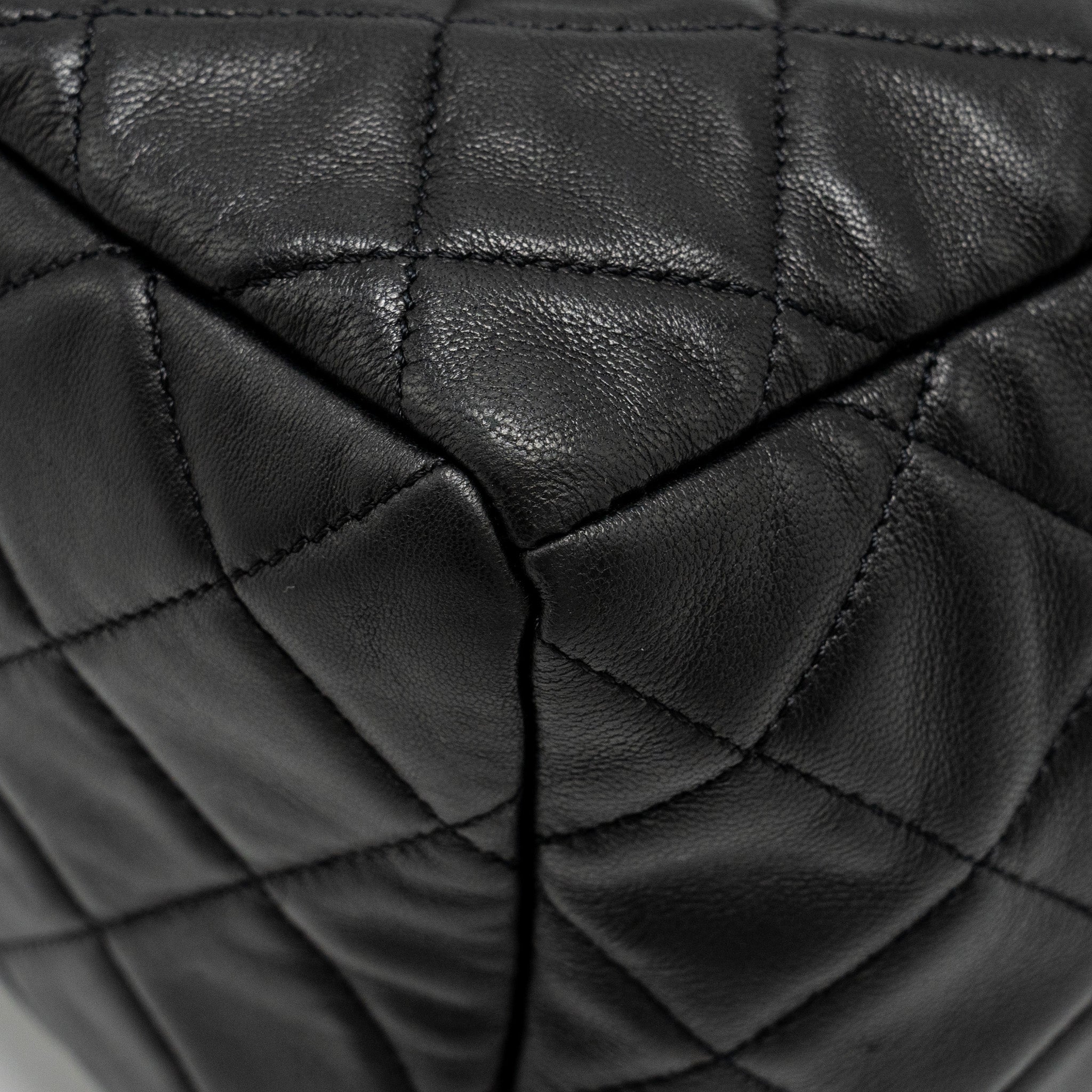 CHANEL CC CHAIN DRAWSTRING BUCKET BAG LAMBSKIN BLACK SHW