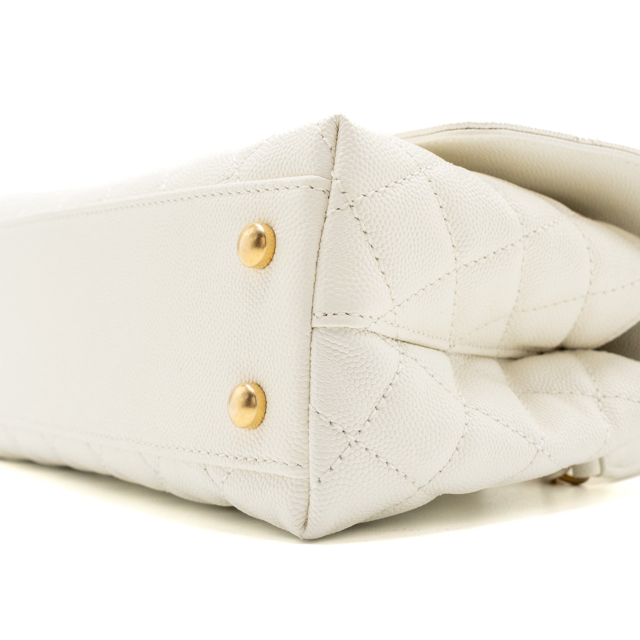 CHANEL 23P DETAILED TOP HANDLE SMALL COCO HANDLE CAVIAR WHITE GHW (MICROCHIP )