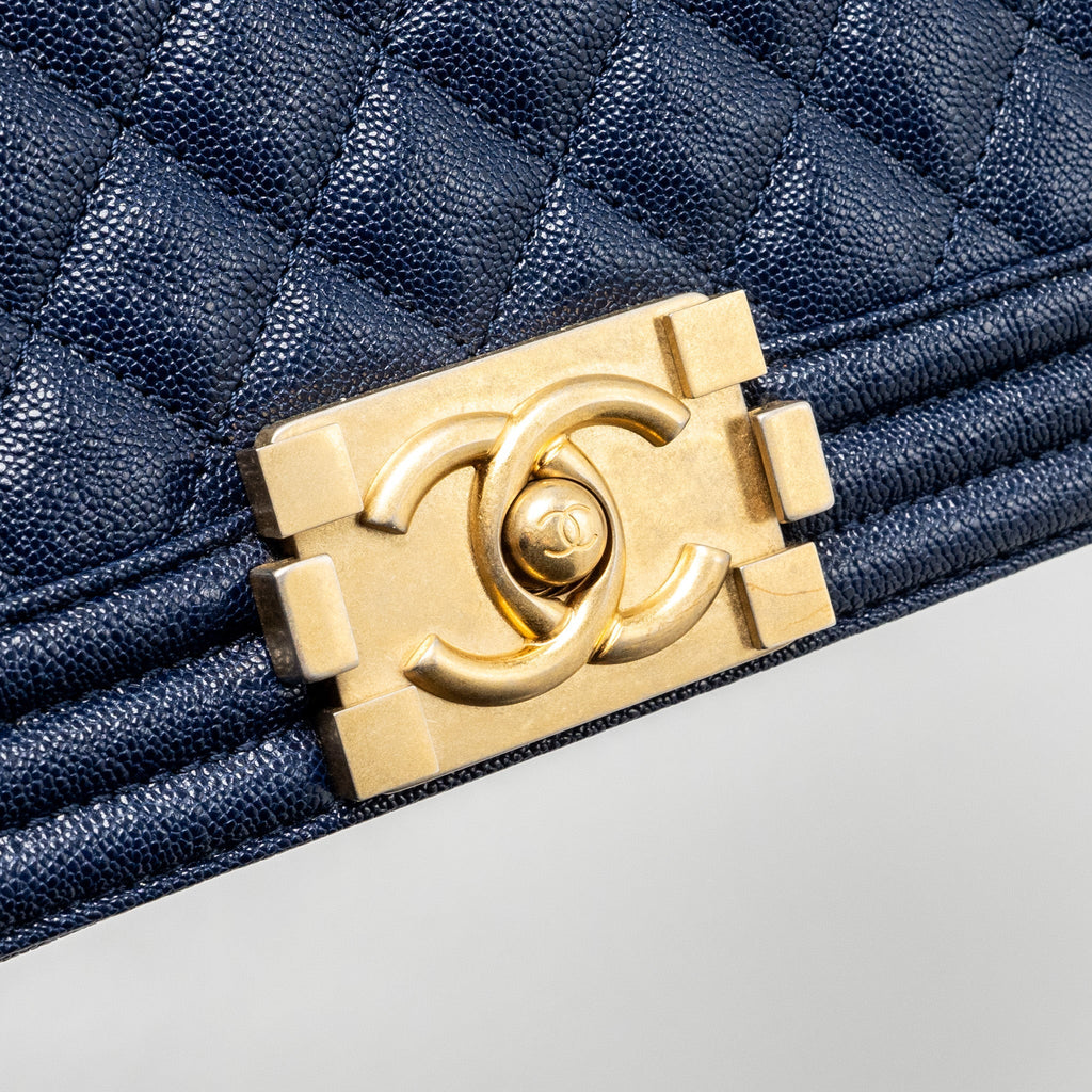 CHANEL MEDIUM BOY BAG CAVIAR NAVY GHW