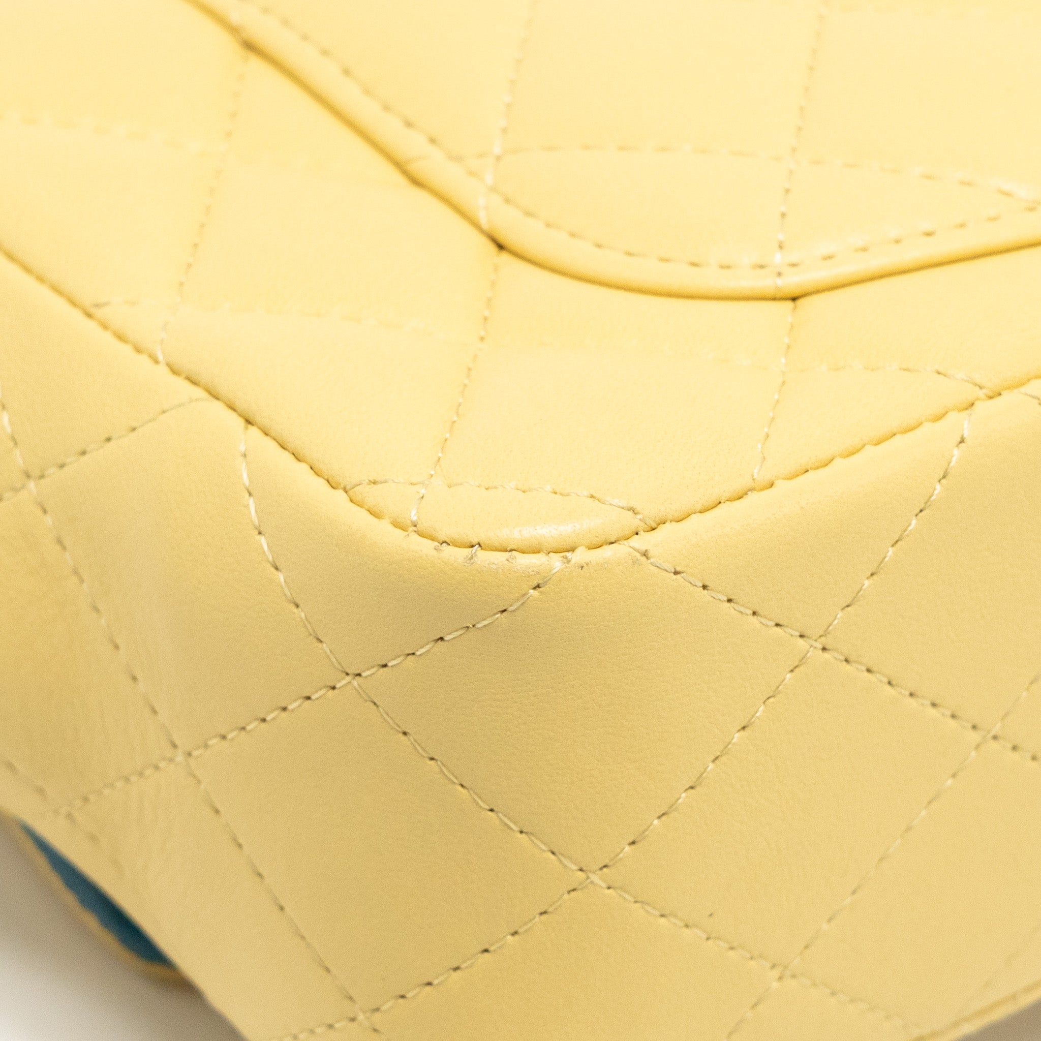CHANEL MINI RECTANGULAR FLAP BAG LAMBSKIN YELLLOW/BLUE WITH IRIDESCENT BLUE HARDWARE