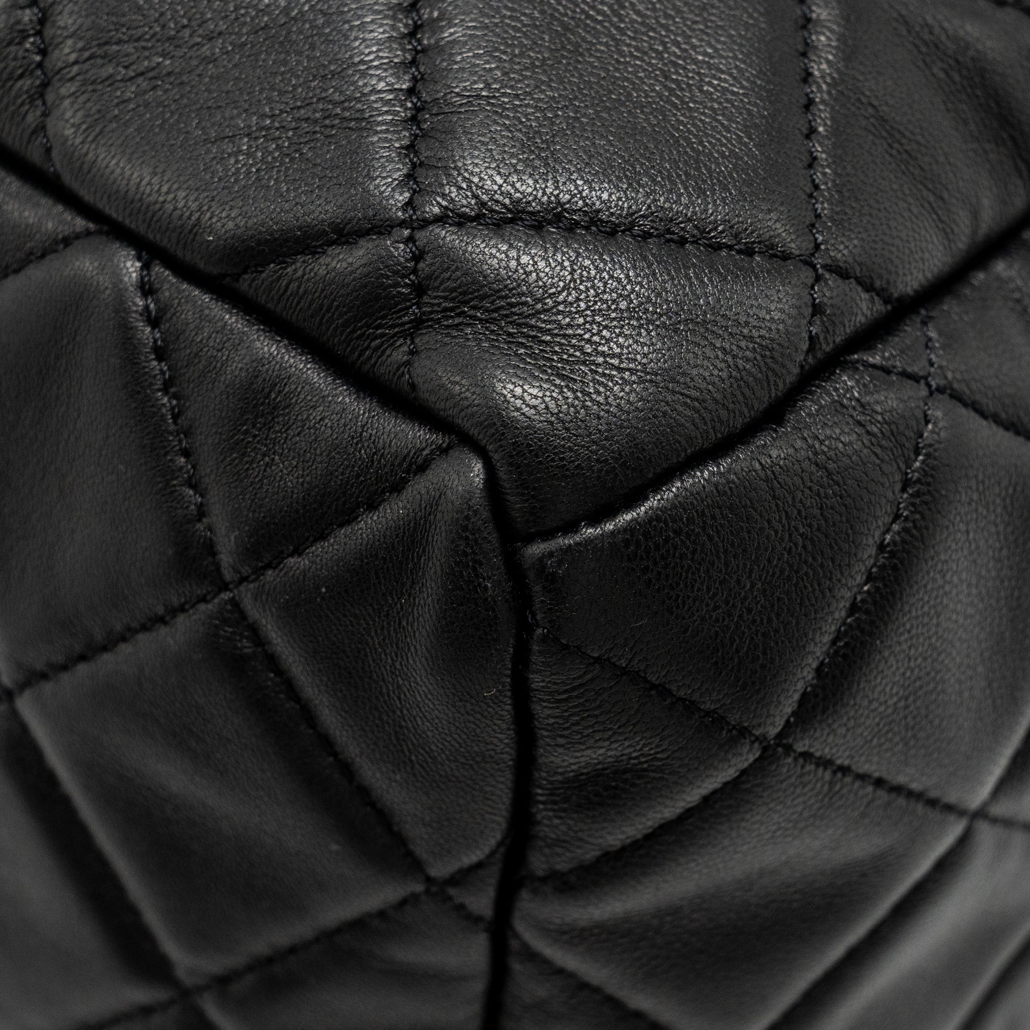 CHANEL CC CHAIN DRAWSTRING BUCKET BAG LAMBSKIN BLACK SHW