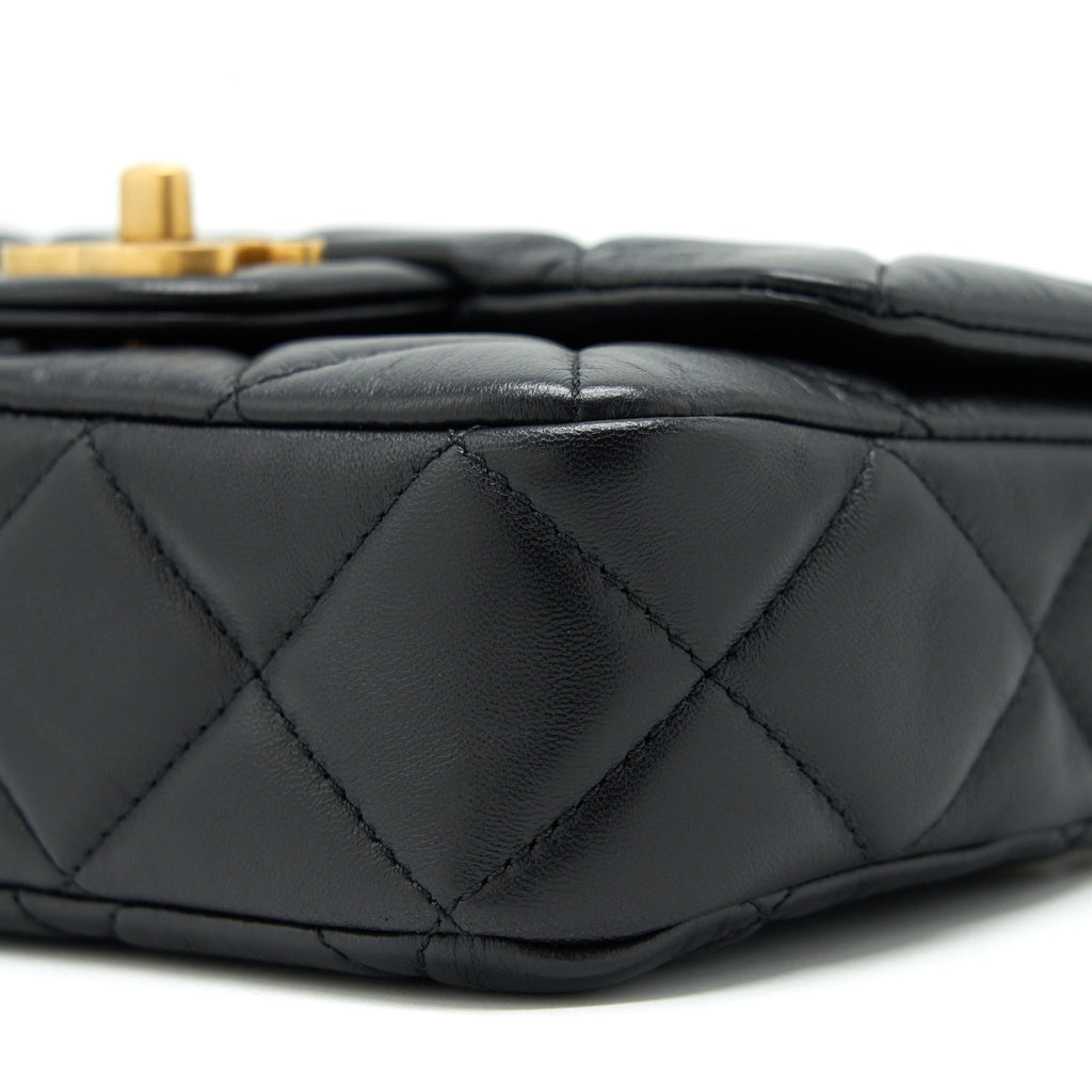 CHANEL 22P SEASONAL MINI SQUARE FLAP BAG LAMBSKIN BLACK GHW