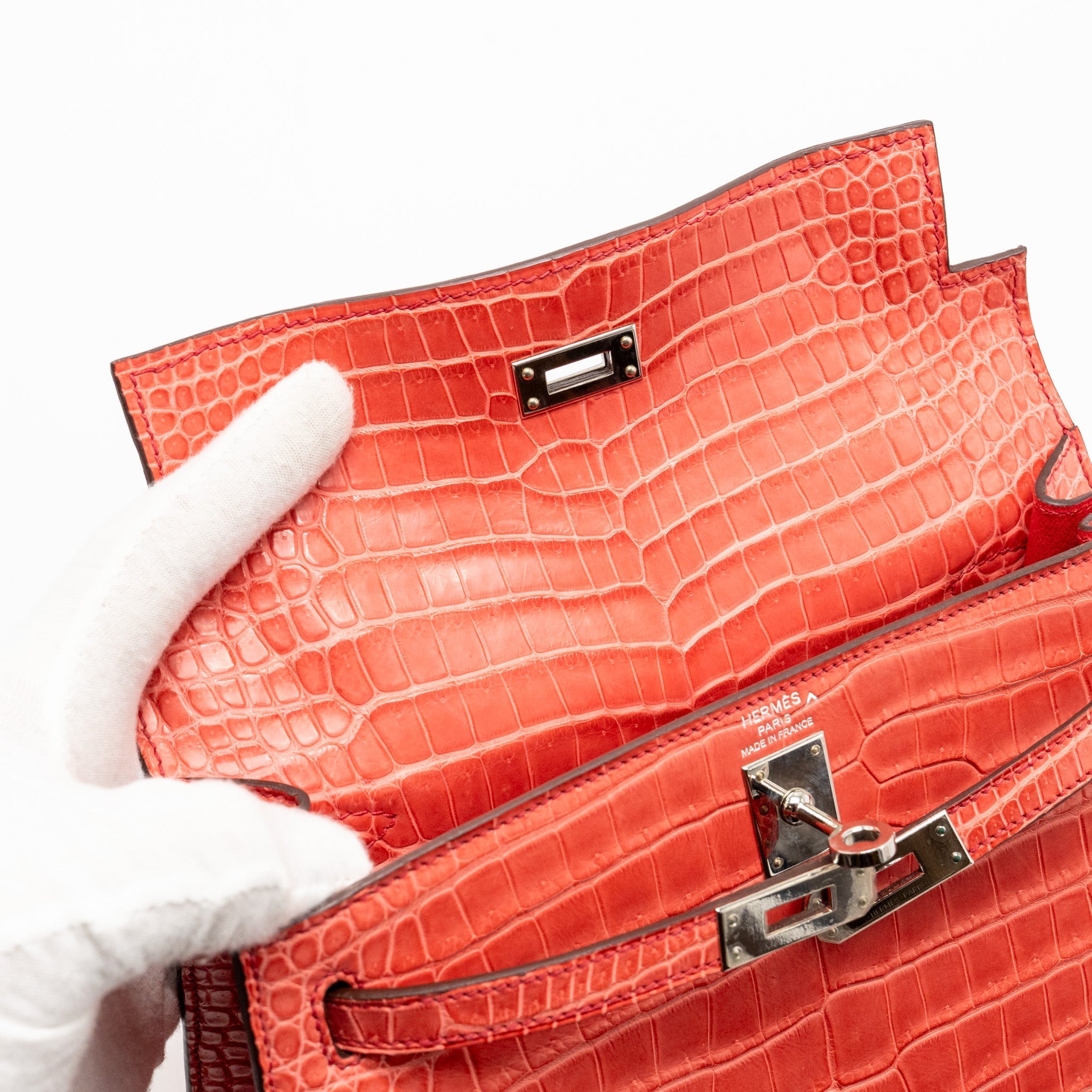HERMES KELLY 25 MATT CROCODILE POROUS BOUGAINVILLIER SHW