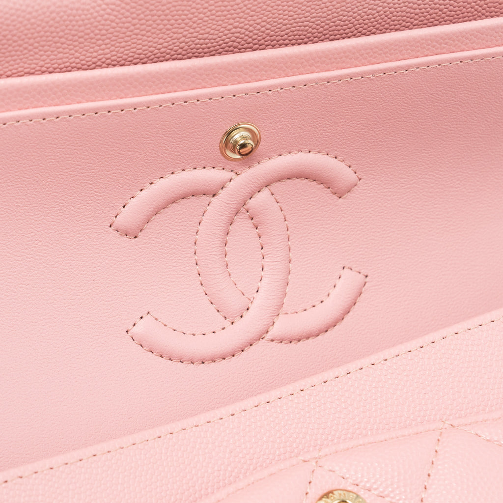 CHANEL 22C SMALL CLASSIC DOUBLE FLAP BAG CAVIAR LIGHT PINK LGHW(MICROCHIP)