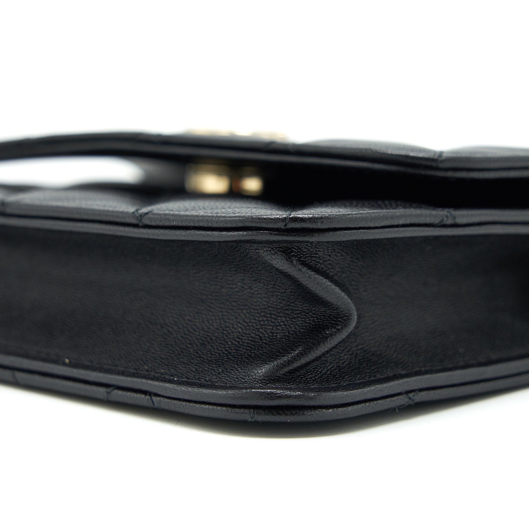 CHANEL MINI FLAP CARD HOLDER RIBBON CHAIN LAMBSKIN BLACK LGHW