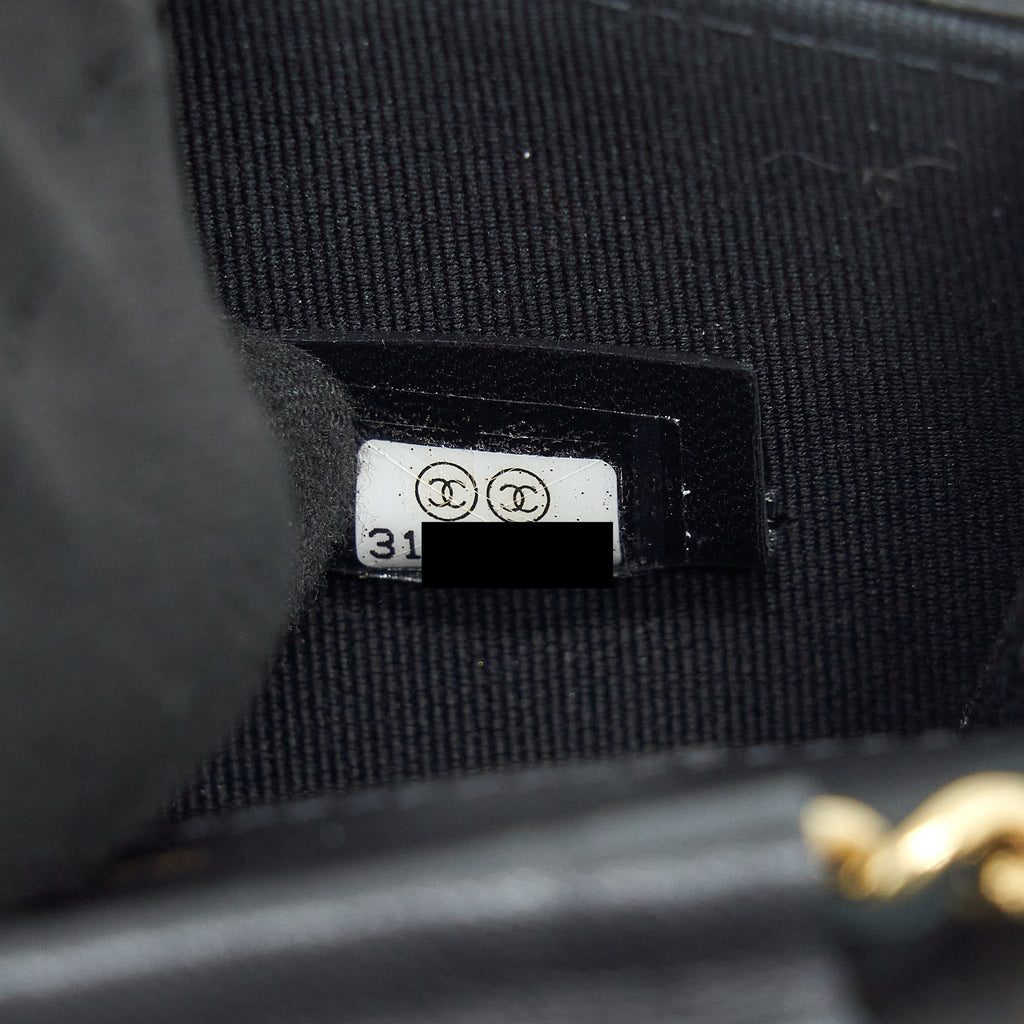 CHANEL MINI FLAP CARD HOLDER RIBBON CHAIN LAMBSKIN BLACK LGHW