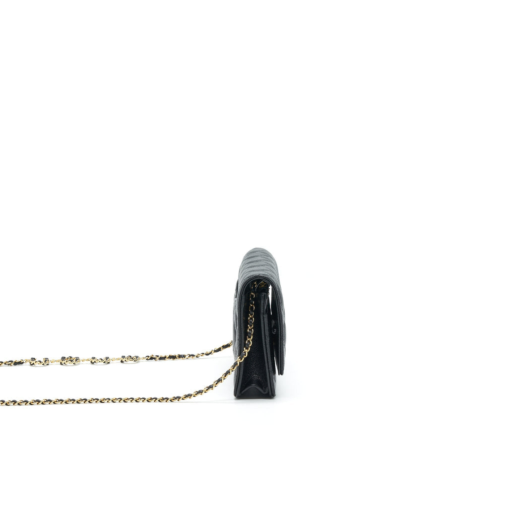 CHANEL 21A COCO LETTER WALLET ON CHAIN BLACK CAVIAR GHW