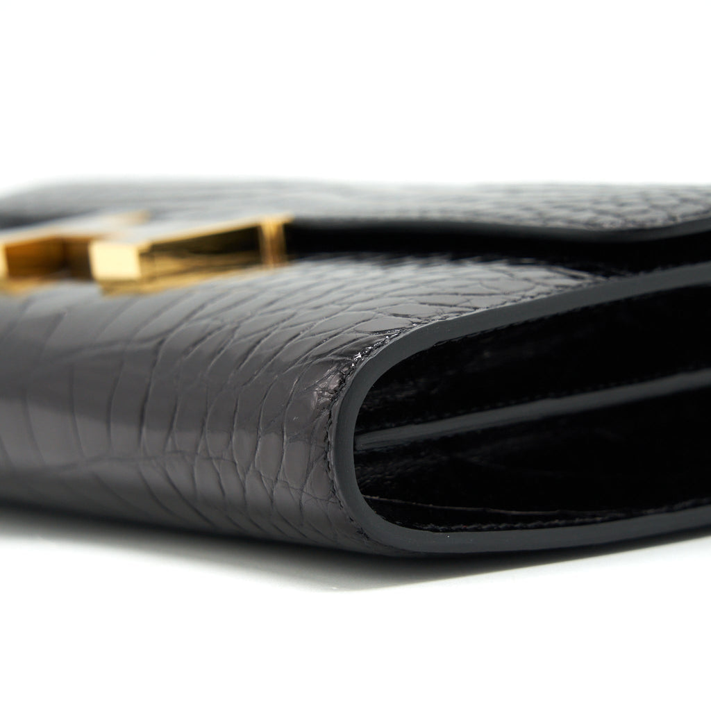 HERMES CONSTANCE TO GO ALLIGATOR MISSISSIPPIENSIS BLACK WITH BLACK HARDWARE