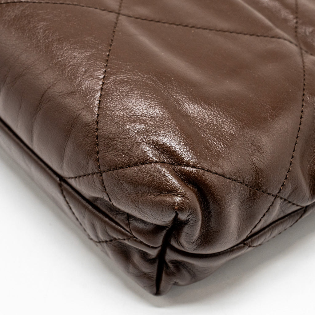 CHANEL MINI 22 BAG SHINY CALFSKIN CHOCOLATE GHW (MICROCHIP)