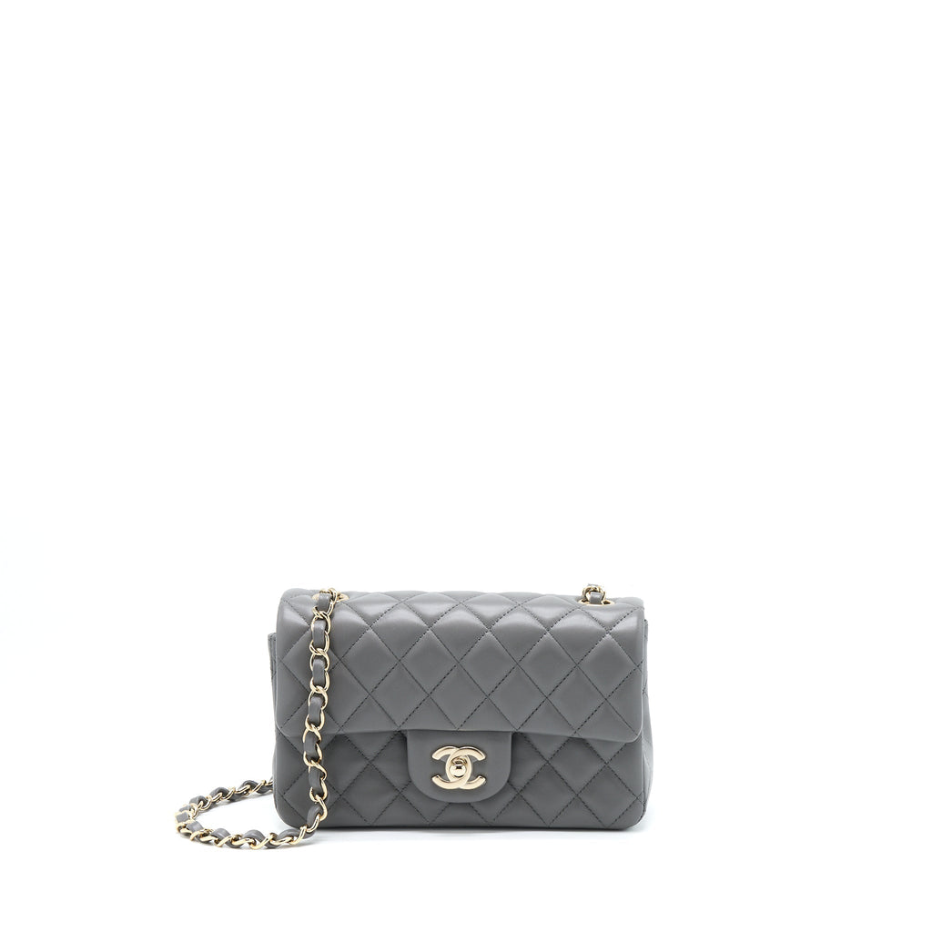 CHANEL 22A MINI RECTANGULAR FLAP BAG LAMBSKIN GREY LGHW (MICROCHIP).
