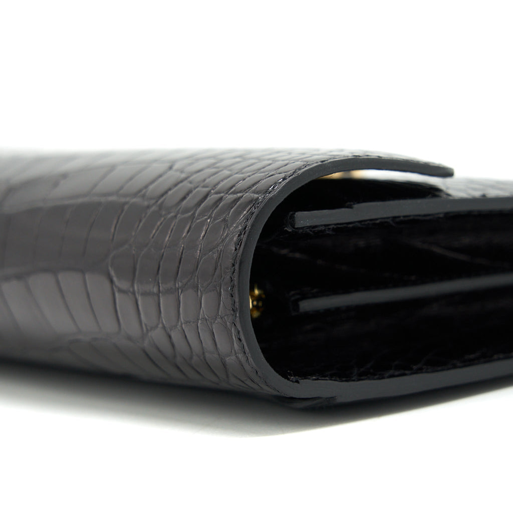 HERMES CONSTANCE TO GO ALLIGATOR MISSISSIPPIENSIS BLACK WITH BLACK HARDWARE