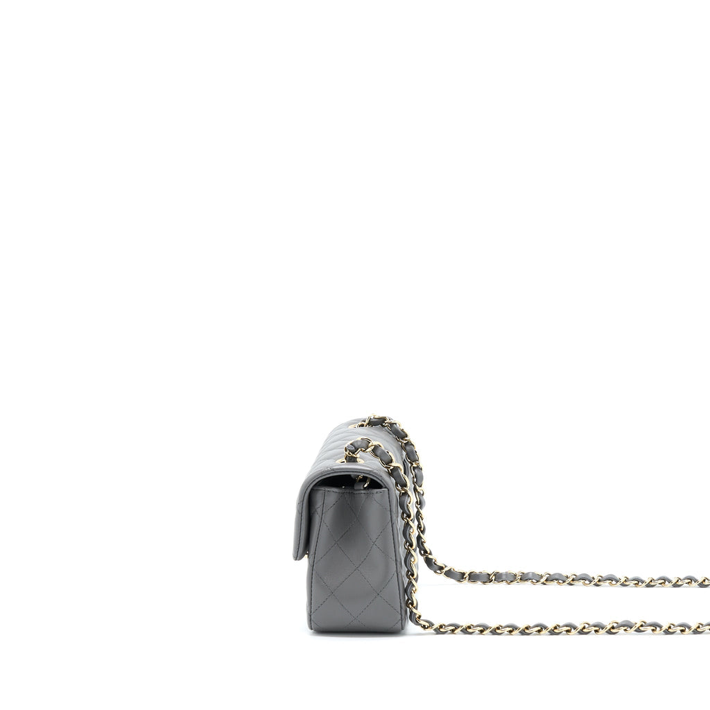CHANEL 22A MINI RECTANGULAR FLAP BAG LAMBSKIN GREY LGHW (MICROCHIP).