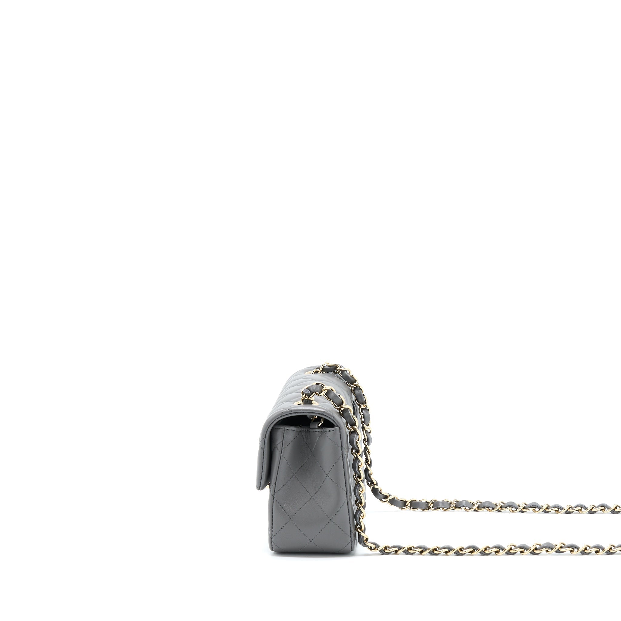 CHANEL 22A MINI RECTANGULAR FLAP BAG LAMBSKIN GREY LGHW (MICROCHIP).