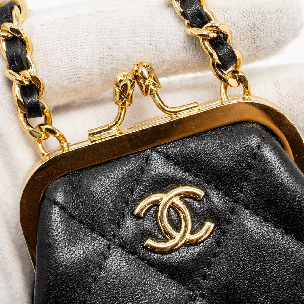 CHANEL 23P MINI COIN PURSE WITH CHAIN CALFSKIN BLACK LGHW(MICROCHIP)
