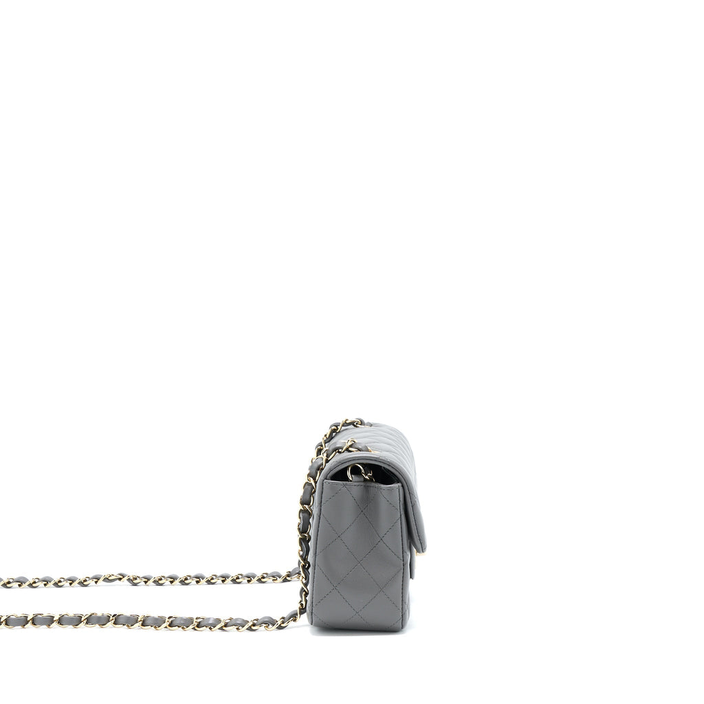 CHANEL 22A MINI RECTANGULAR FLAP BAG LAMBSKIN GREY LGHW (MICROCHIP).