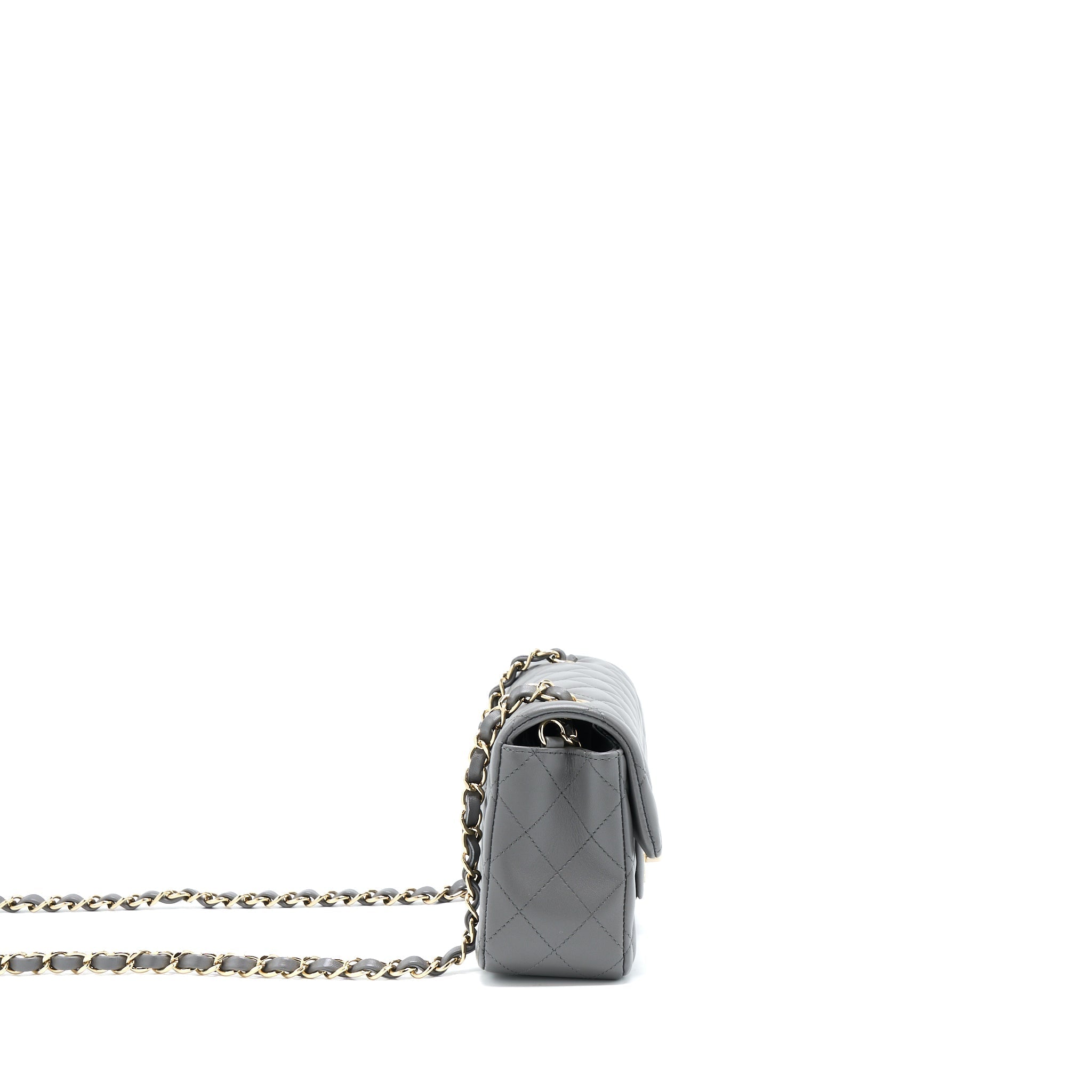CHANEL 22A MINI RECTANGULAR FLAP BAG LAMBSKIN GREY LGHW (MICROCHIP).