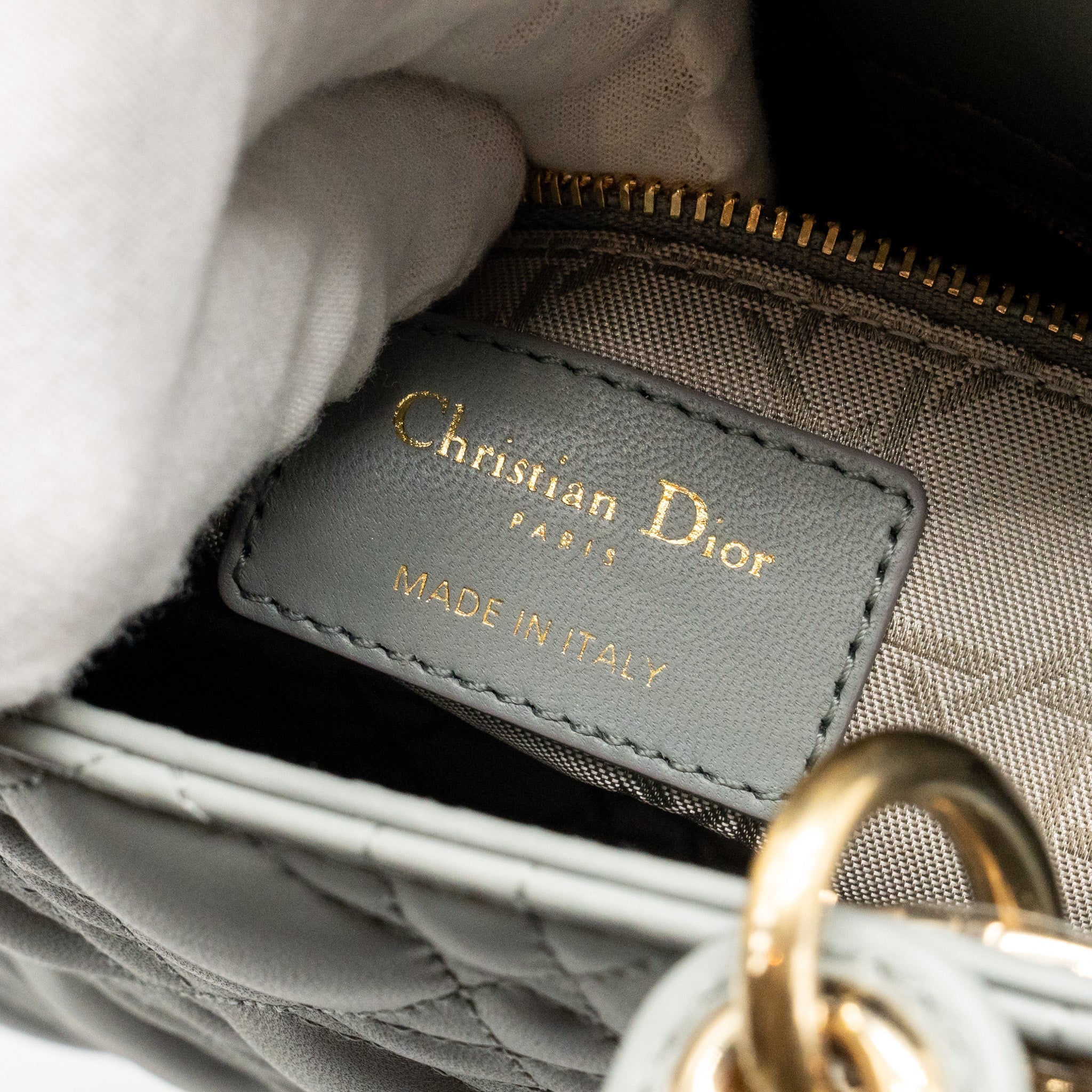 DIOR MY ABCDIOR SMALL LADY DIOR LAMBSKIN STONE GREY LGHW