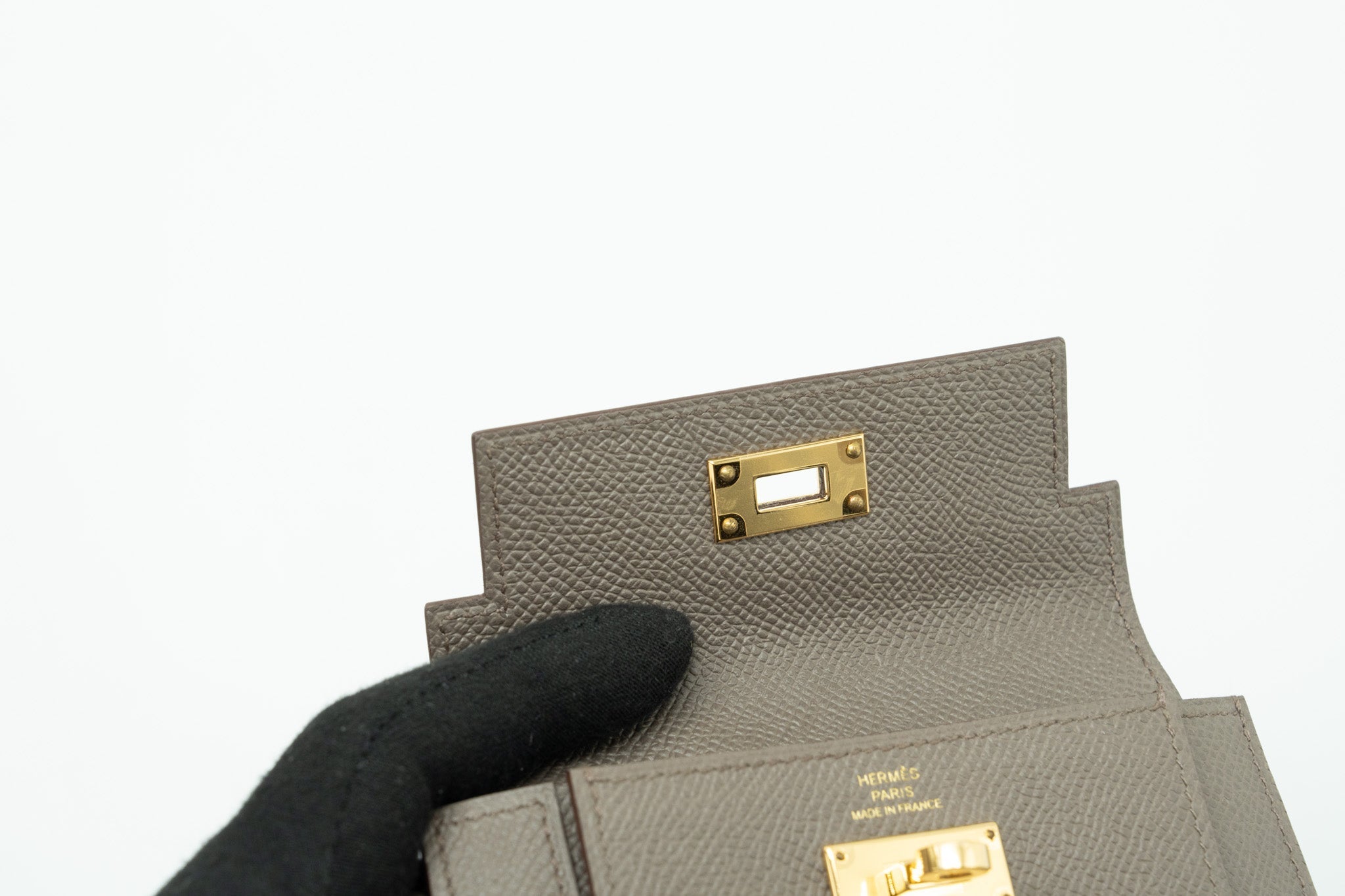 HERMES KELLY POCKET COMPACT WALLET EPSOM GRIS ETAIN GHW