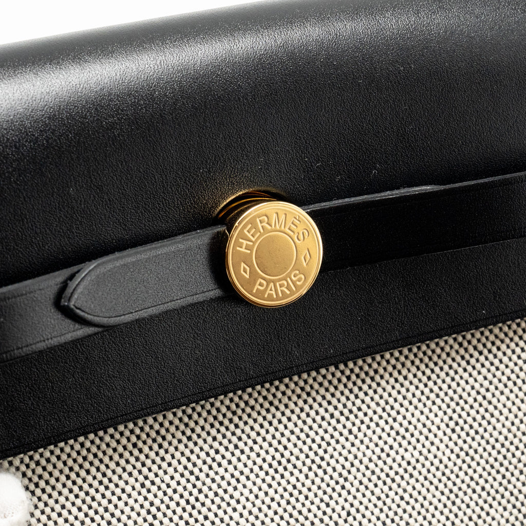 HERMES HERBAG MINI CANVAS/COWHIDE BLACK ECRU GHW