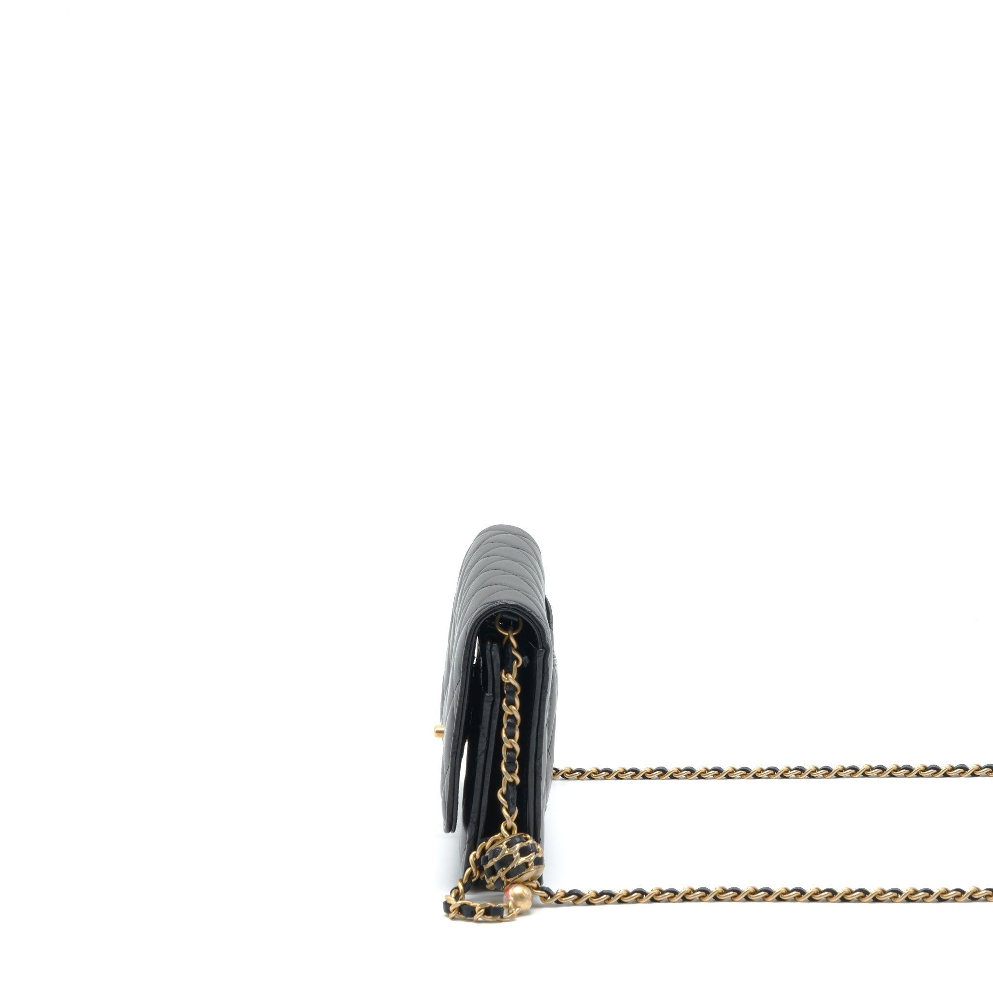 CHANEL 22S PEARL CRUSH WALLET ON CHAIN LAMBSKIN BLACK GHW (MICROCHIP)