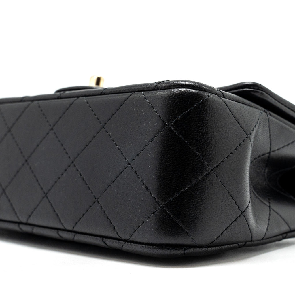 CHANEL TOP HANDLE MINI RECTANGULAR FLAP BAG LAMBSKIN BLACK LGHW (MICROCHIP)
