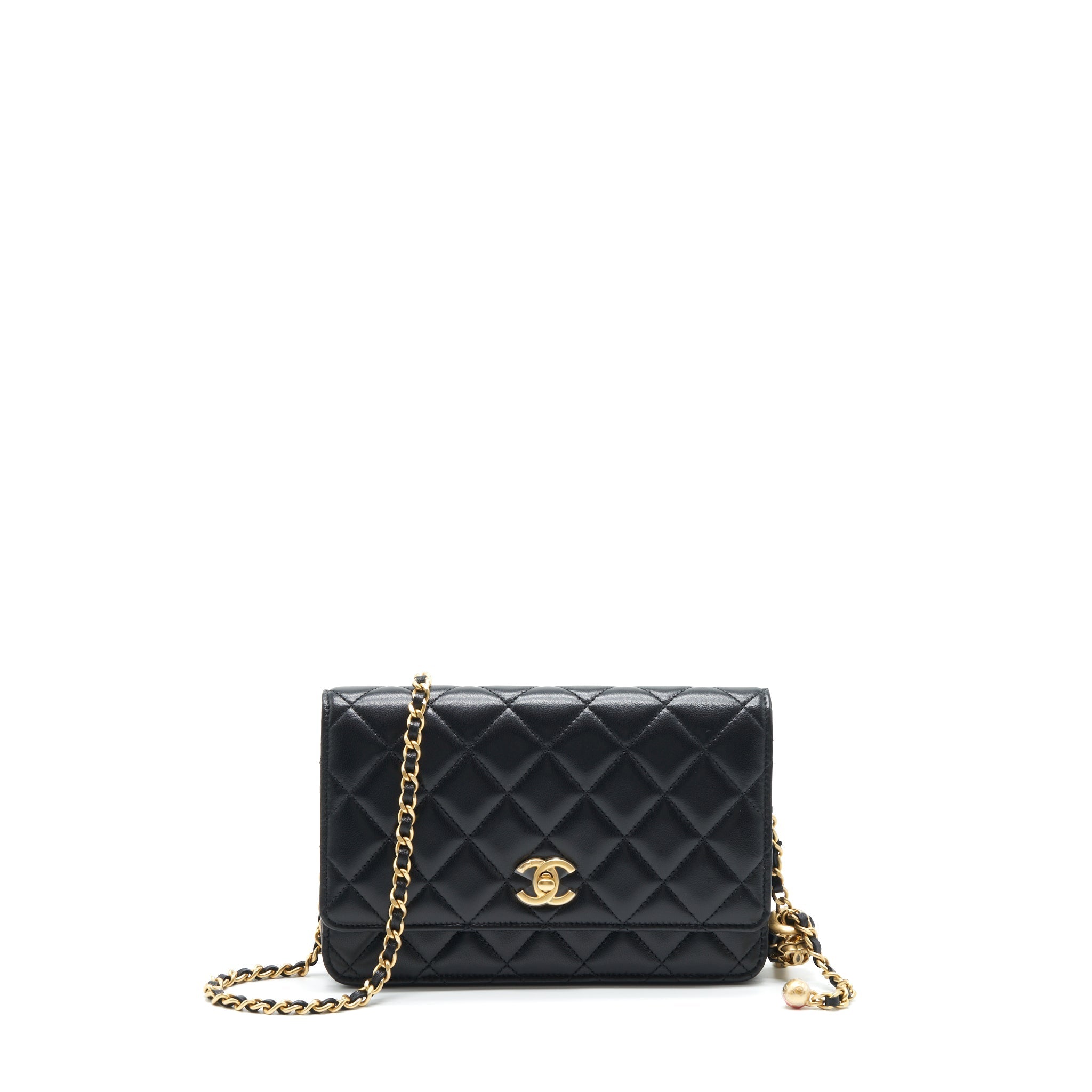 CHANEL 22S PEARL CRUSH WALLET ON CHAIN LAMBSKIN BLACK GHW (MICROCHIP)