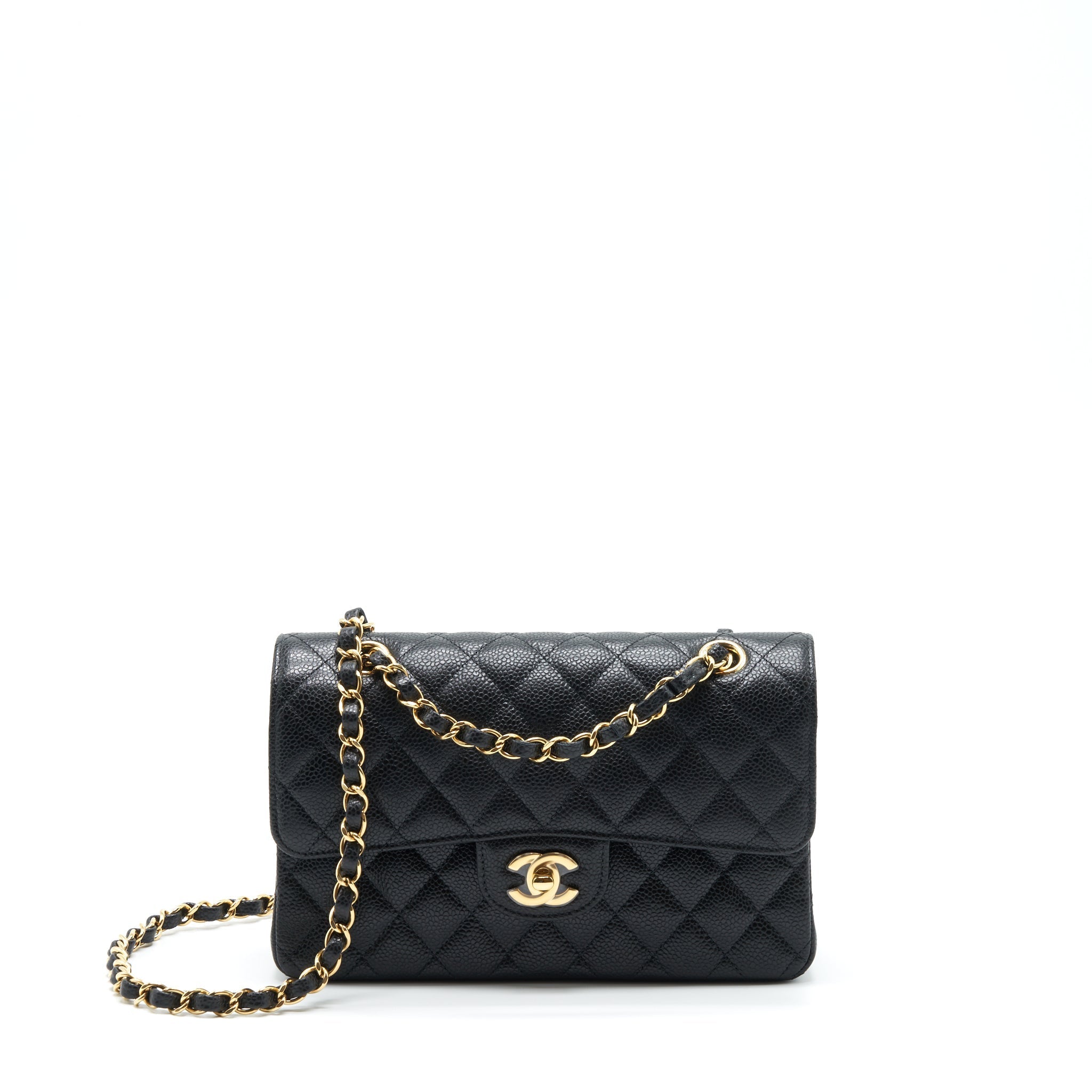 CHANEL SMALL CLASSIC DOUBLE FLAP BAG CAVIAR BLACK LGHW (MICROCHIP)