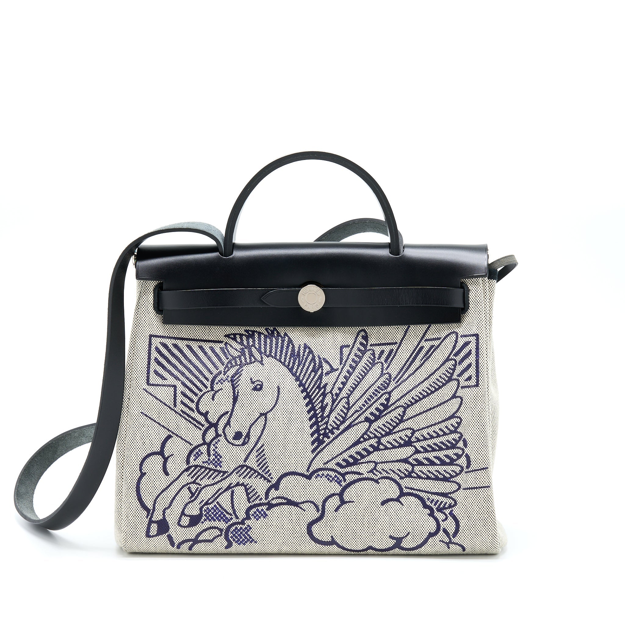 HERMES HERBAG ZIP 31 PEGASE BLEU INDIGO/ ECRU-NOIR/ NOIR SHW
