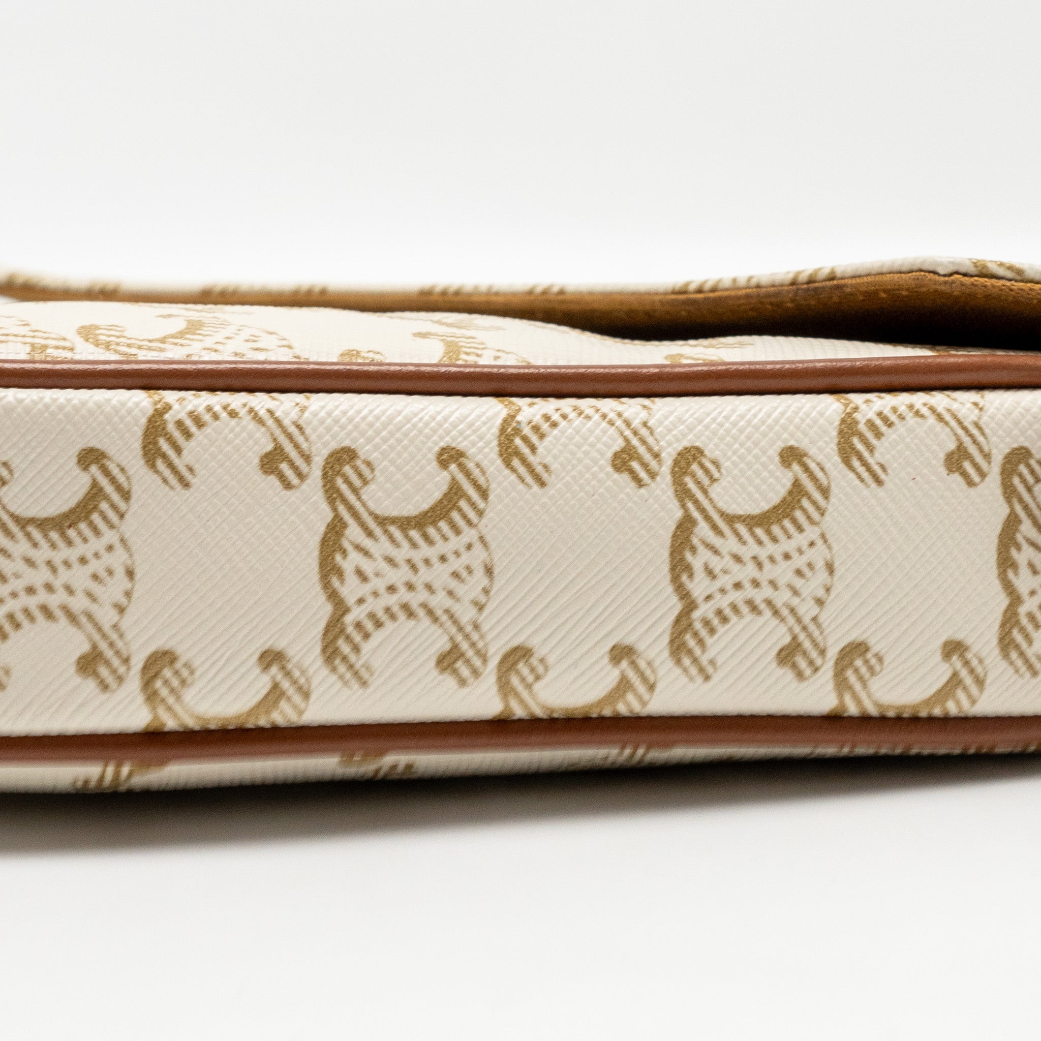 CELINE TRIANGLE SHOULDER BAG TRIOMPHE CANVAS WHITE/TAN