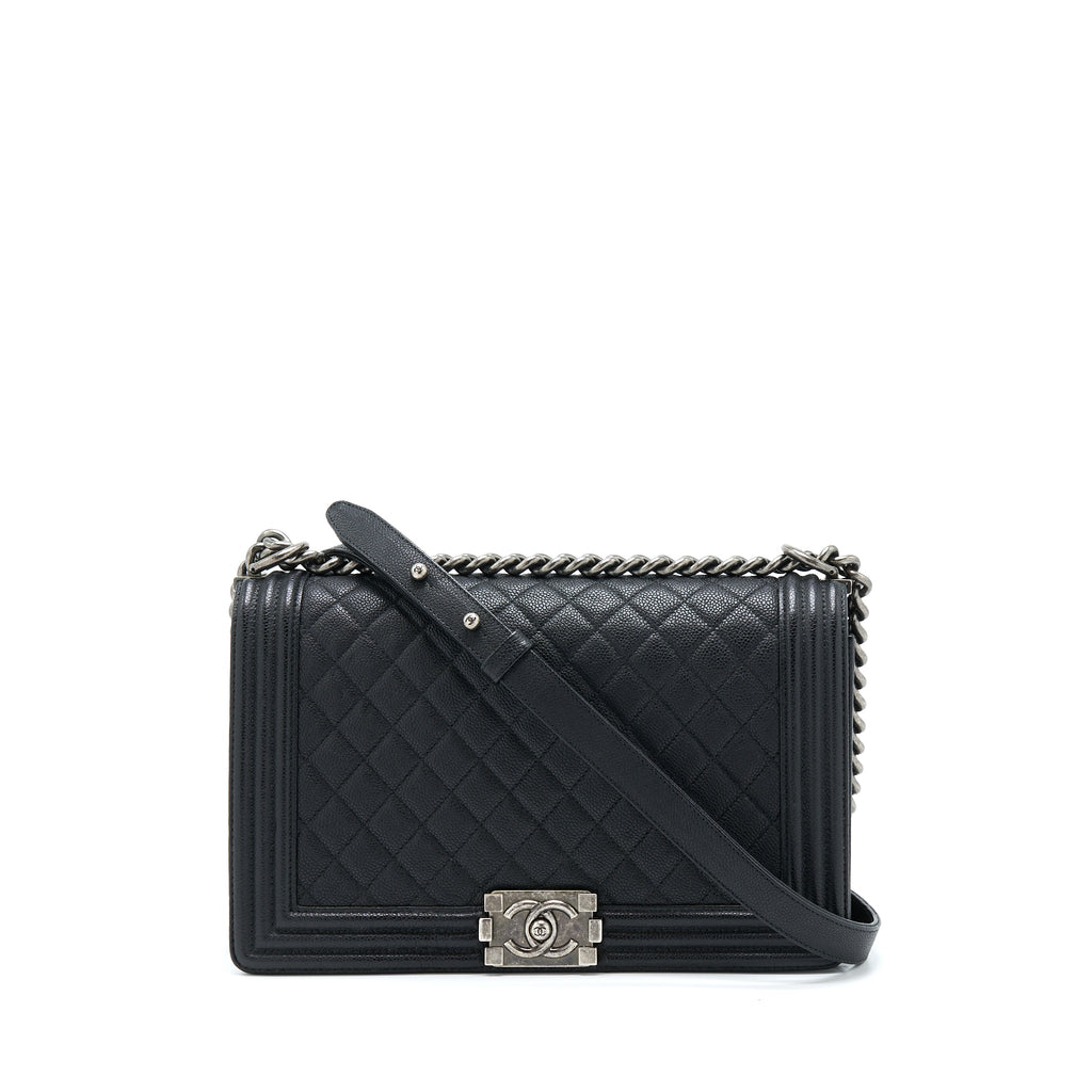 CHANEL NEW MEDIUM 28CM BOY BAG CAVIAR BLACK RUTHENIUM SHW