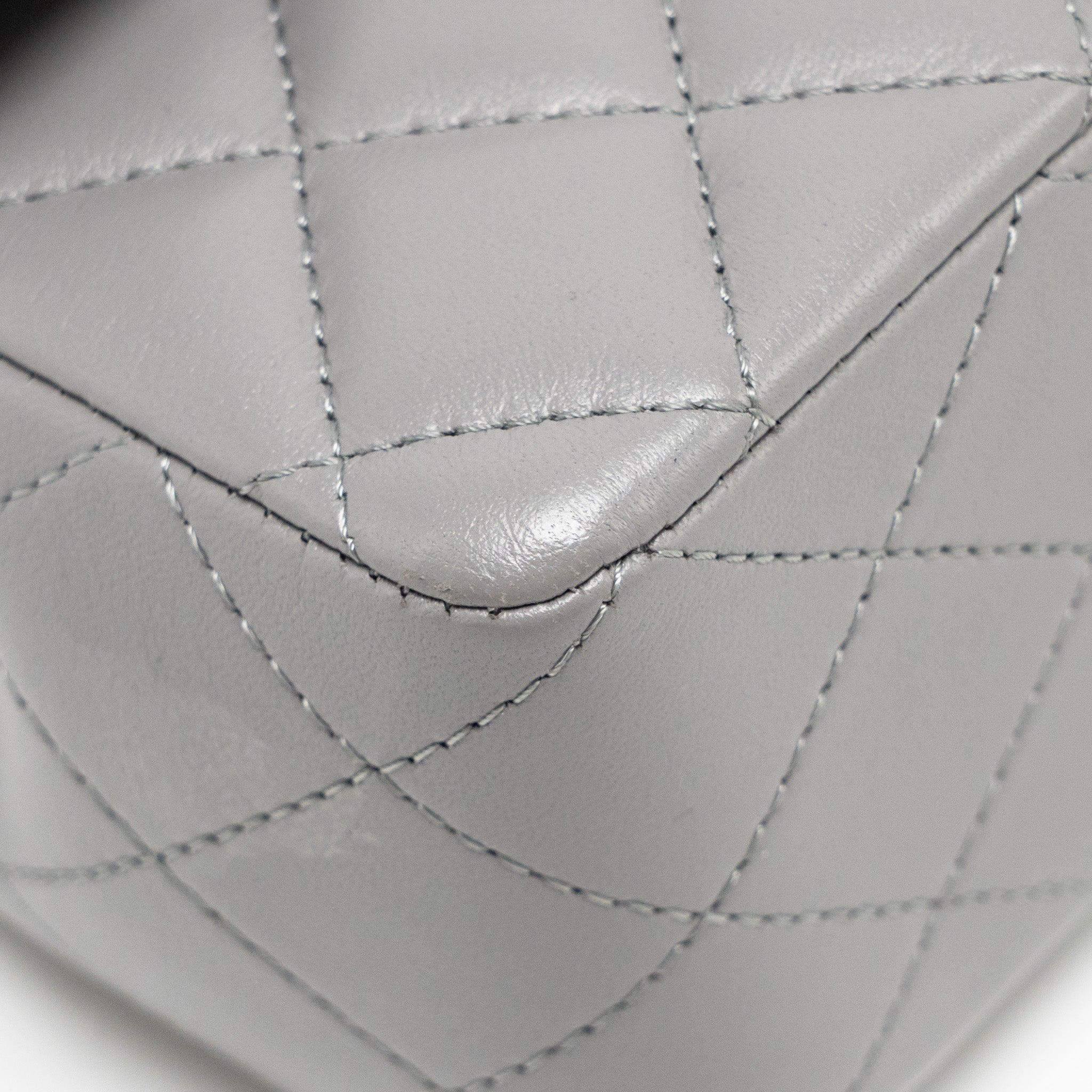 CHANEL 22K METAL TOP HANDLE MINI RECTANGULAR FLAP BAG LAMBSKIN GREY GHW (MICROCHIP)