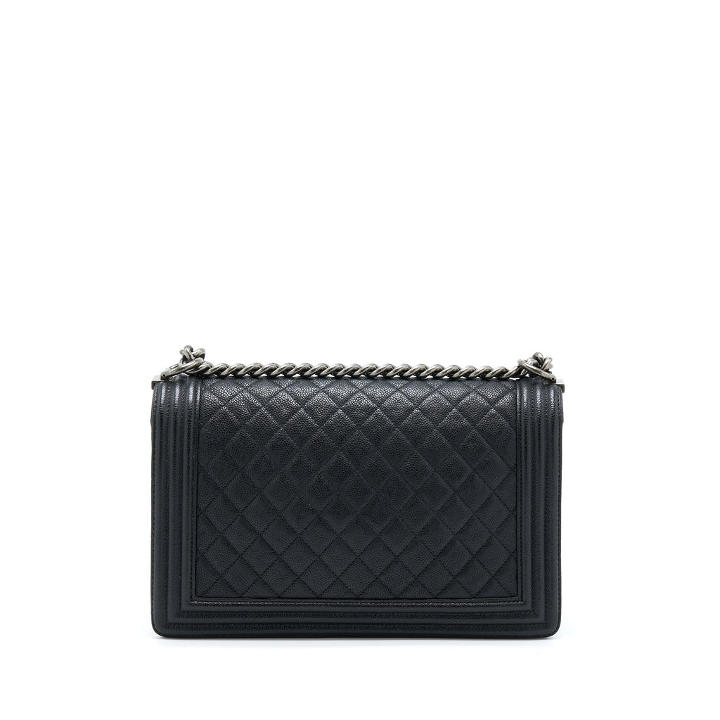 CHANEL NEW MEDIUM 28CM BOY BAG CAVIAR BLACK RUTHENIUM SHW