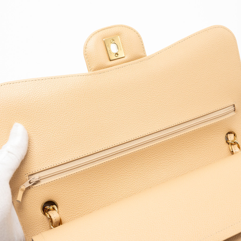 CHANEL JUMBO CLASSIC DOUBLE FLAP CAVIAR BEIGE LGHW (MICROCHIP)