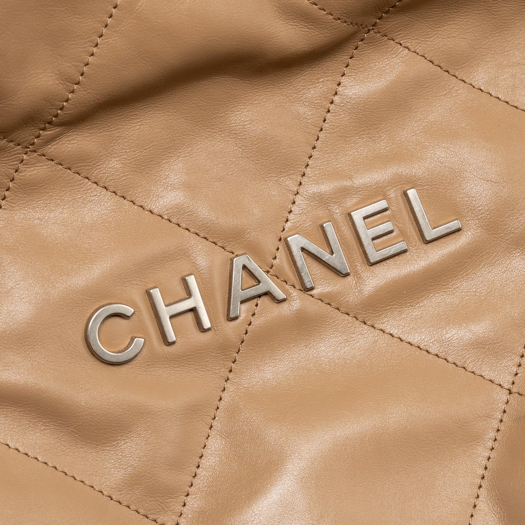 CHANEL SMALL 22 BAG CALFSKIN DARK BEIGE SHW (MICROCHIP)