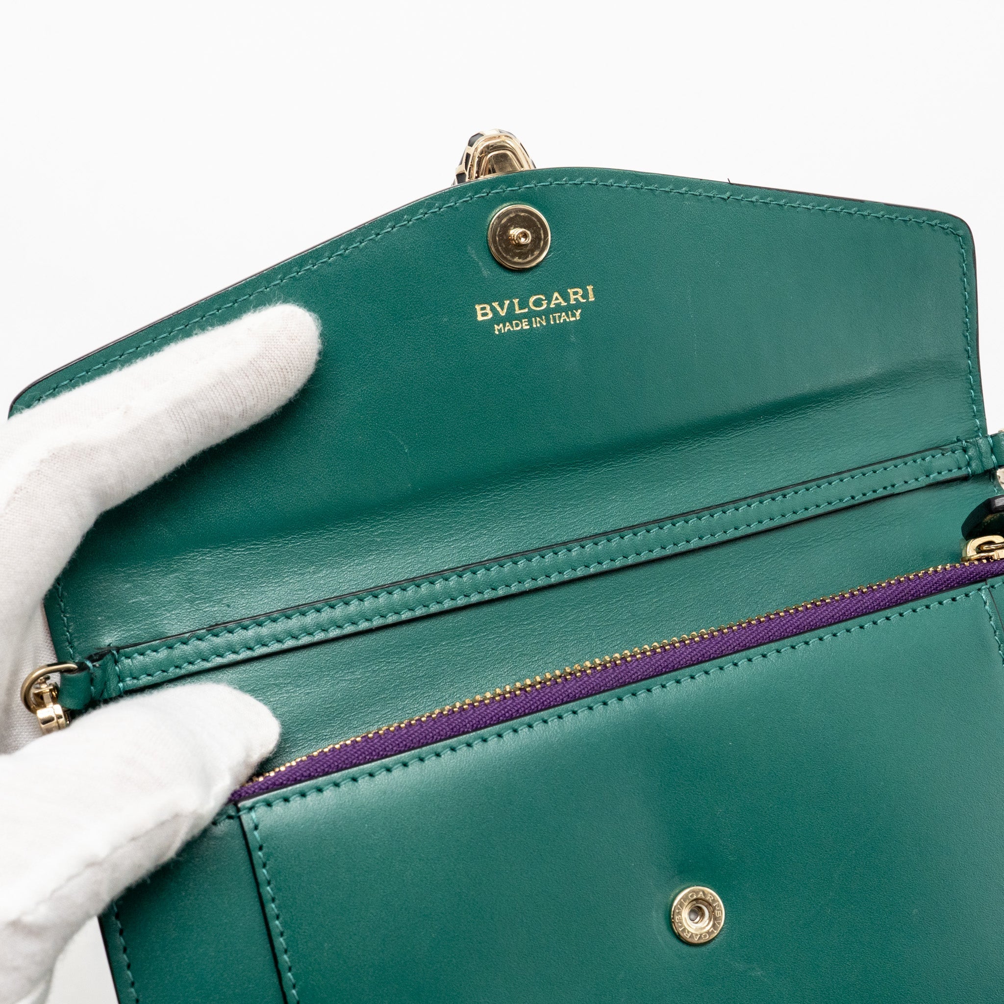 BVLGARI SERPENTI FOREVER WALLET ON CHAIN CALFSKIN GREEN LGHW