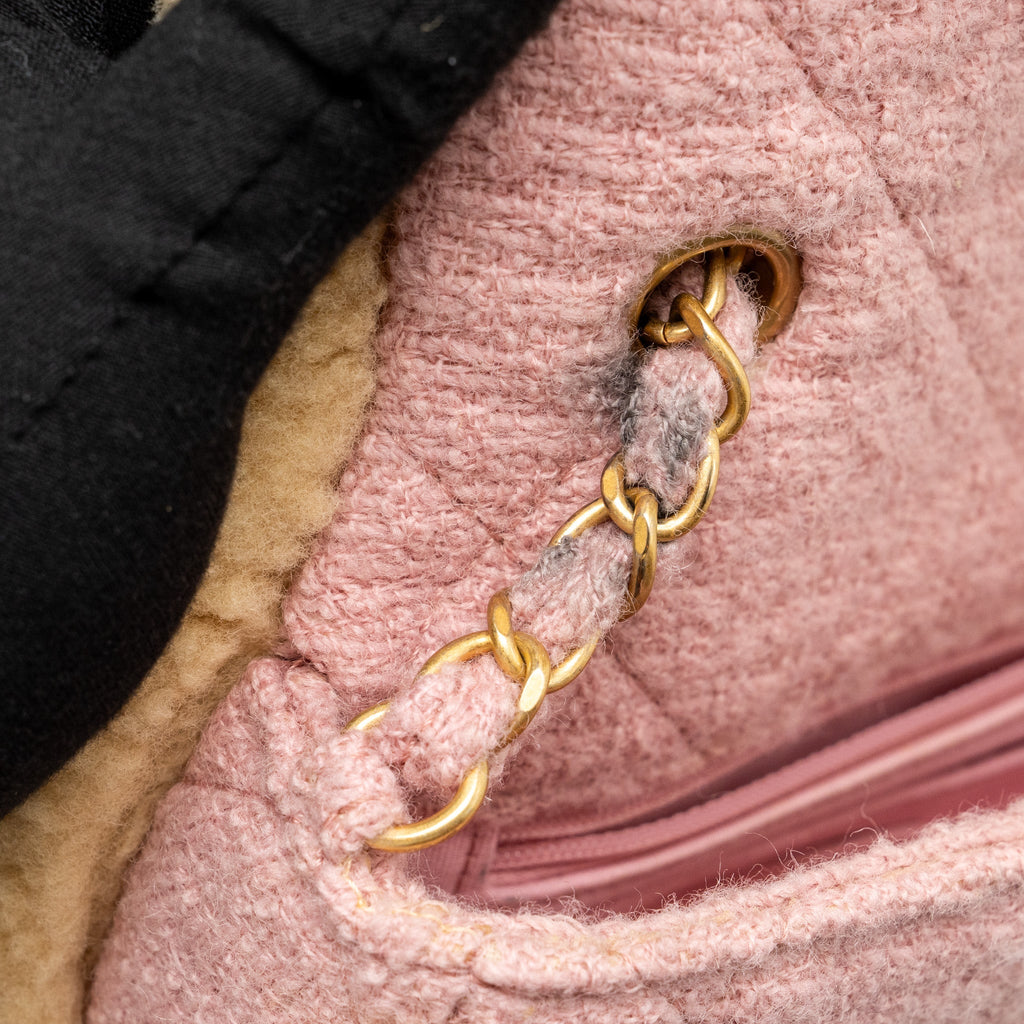 CHANEL 22K COZY COCO ROUND FLAP BAG TWEED/ SHEARLING PINK GHW(MICROCHIP)