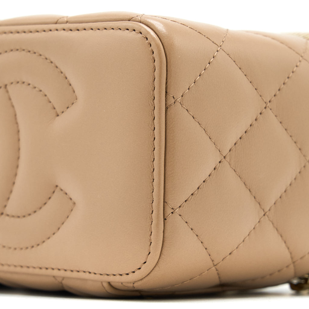 CHANEL 22K GOLD PILLAR ADJUSTABLE CHAIN LONG VANITY LAMBSKIN BEIGE BRUSHED GHW (MICROCHIP)
