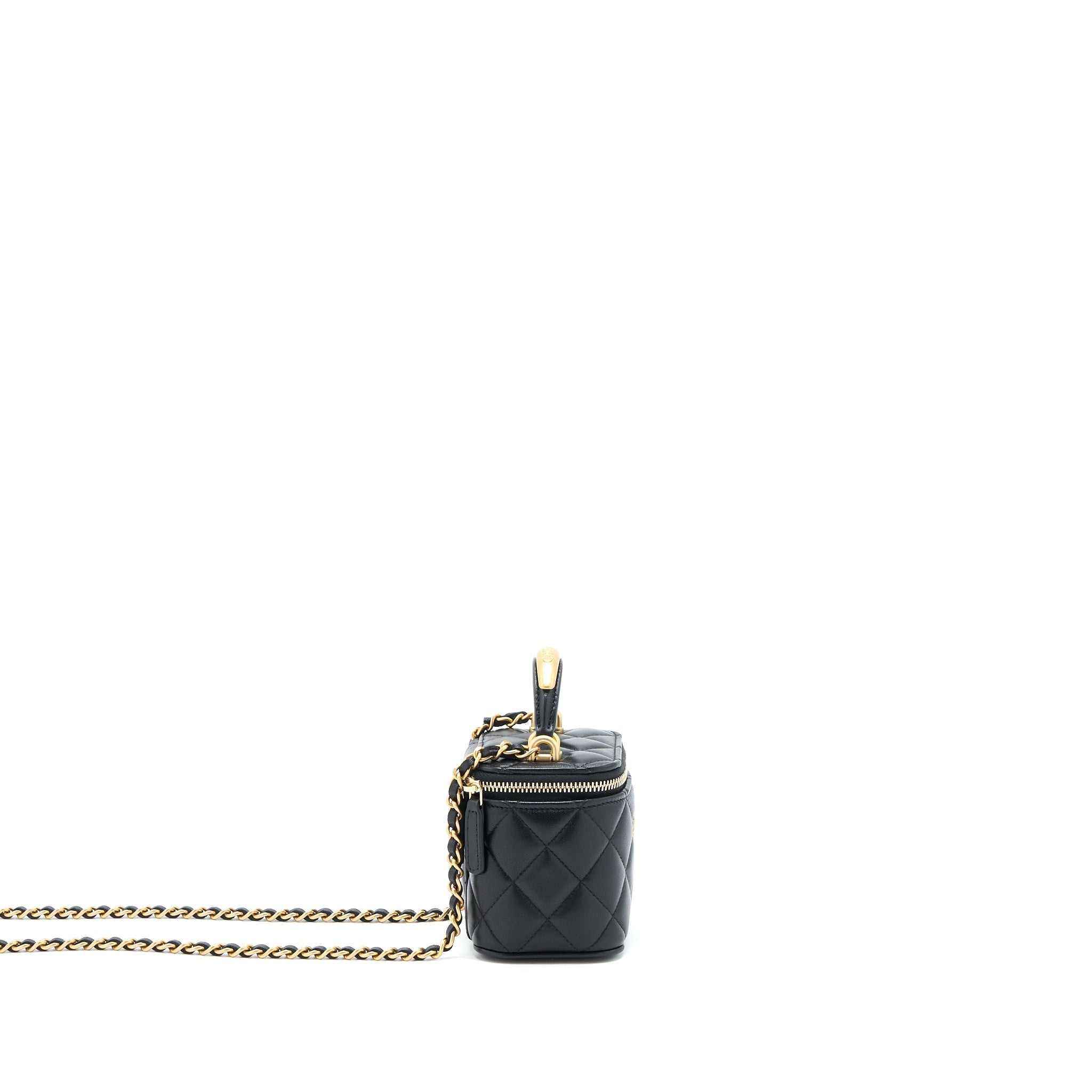 CHANEL 22B DETAILED TOP HANDLE MINI VANITY WITH CHAIN LAMBSKIN BLACK BRUSHED GHW