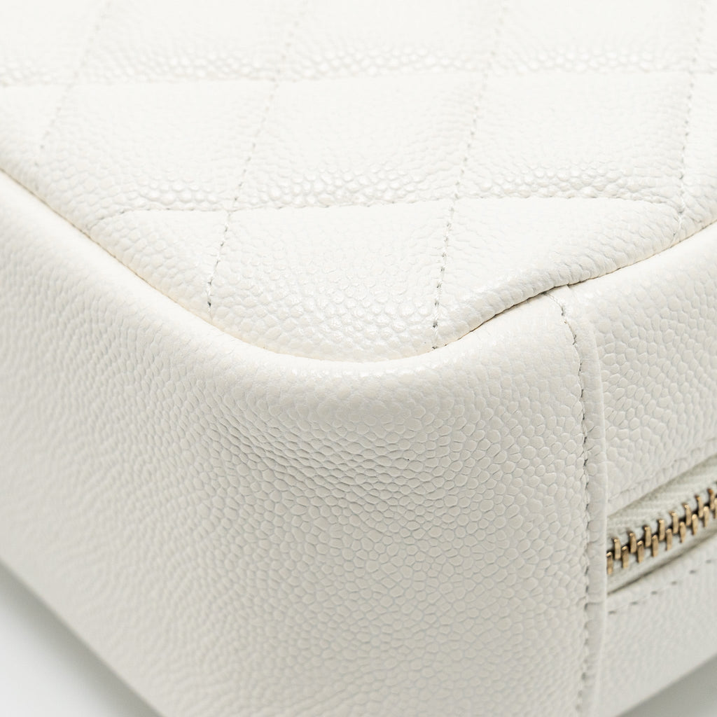CHANEL TIMELESS CLASSIC POUCH GRAINED CALFSKIN WHITE LGHW (MICROCHIP)
