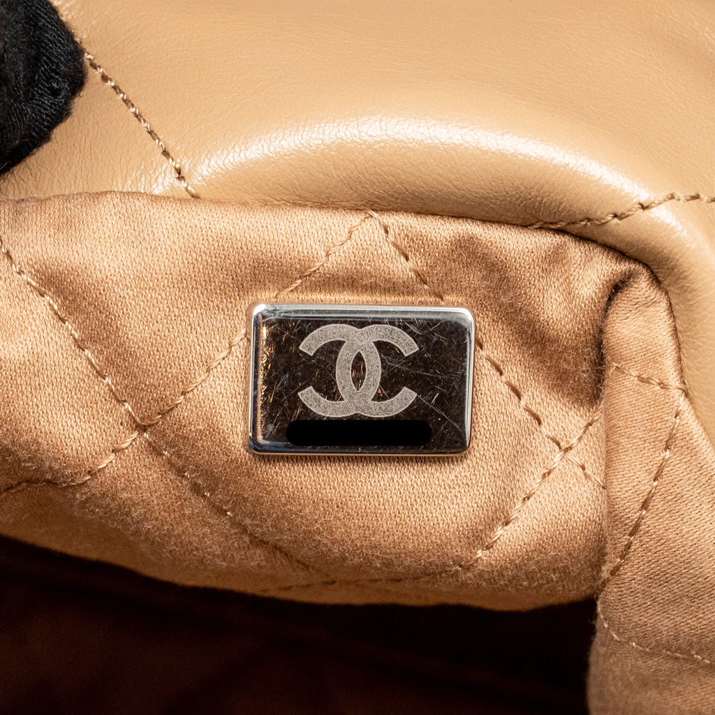 CHANEL SMALL 22 BAG CALFSKIN DARK BEIGE SHW (MICROCHIP)