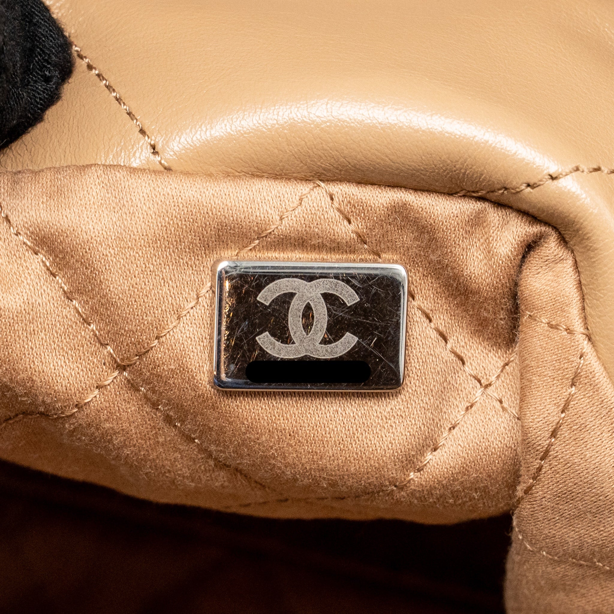 CHANEL SMALL 22 BAG CALFSKIN DARK BEIGE SHW (MICROCHIP)