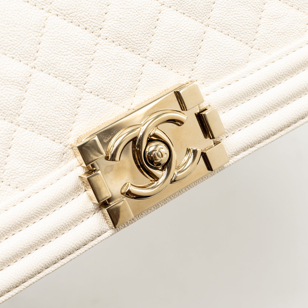 CHANEL MEDIUM BOY BAG CAVIAR WHITE LGHW