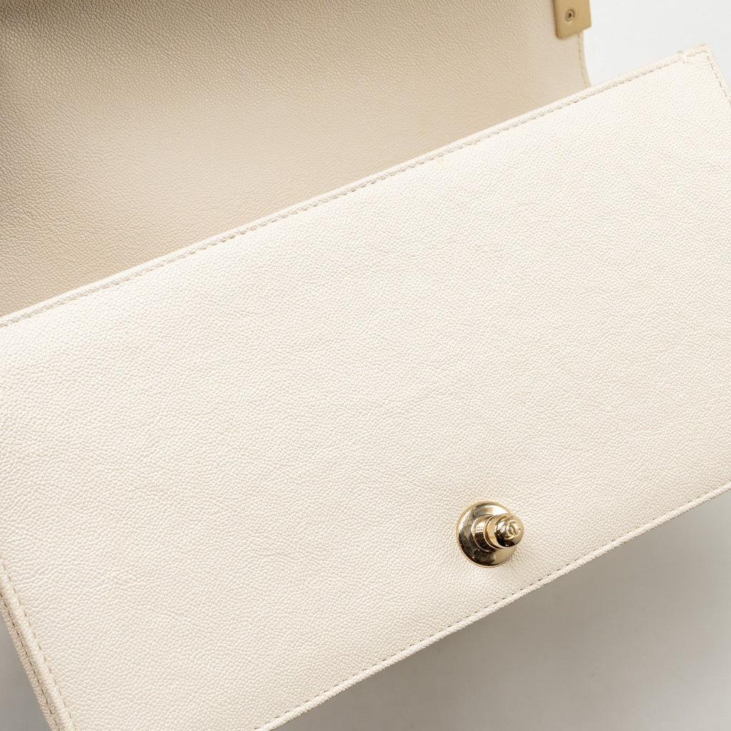 CHANEL MEDIUM BOY BAG CAVIAR WHITE LGHW