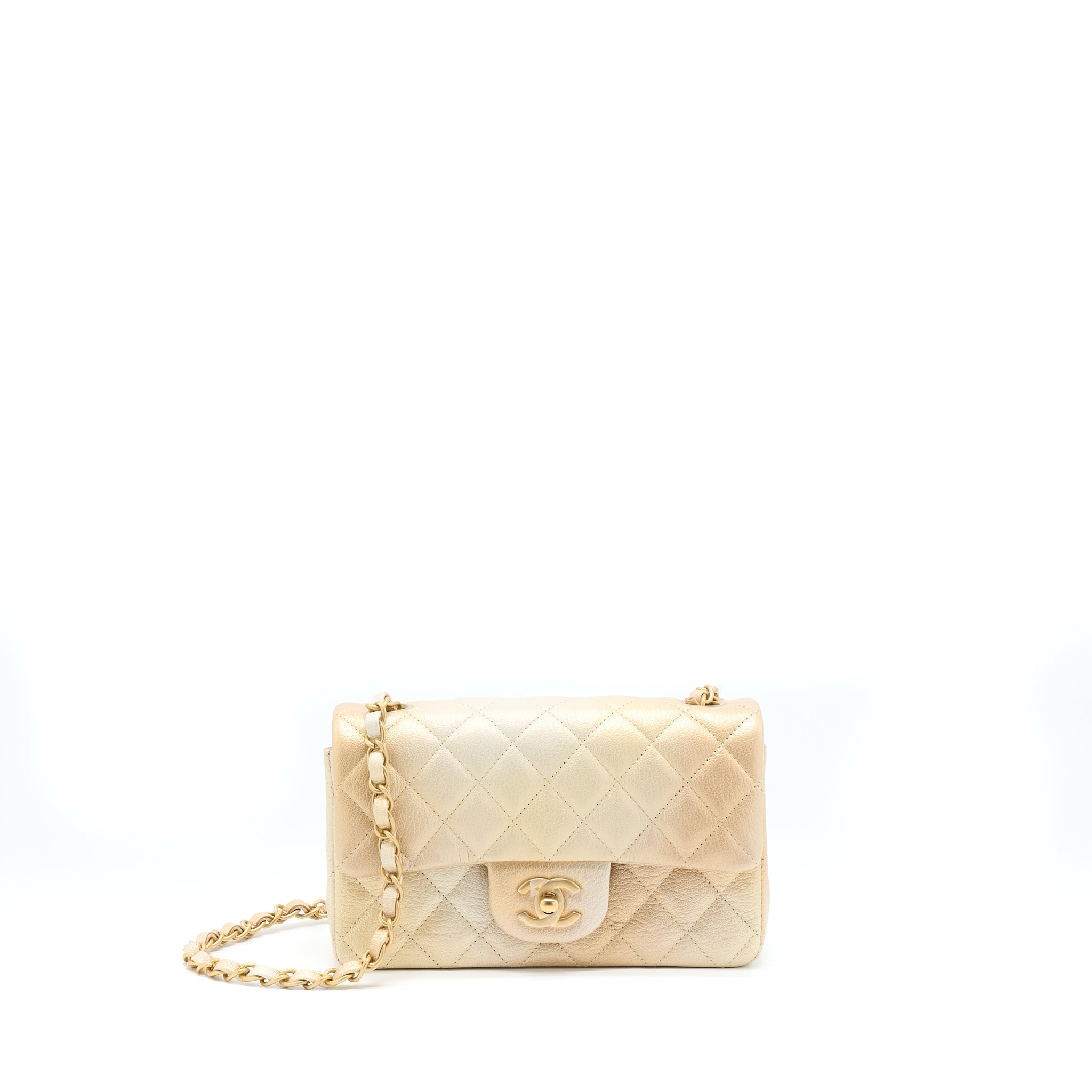 CHANEL 22C MINI RECTANGULAR FLAP BAG GOATSKIN OMBRE BEIGE BRUSHED GHW(MICROCHIP)