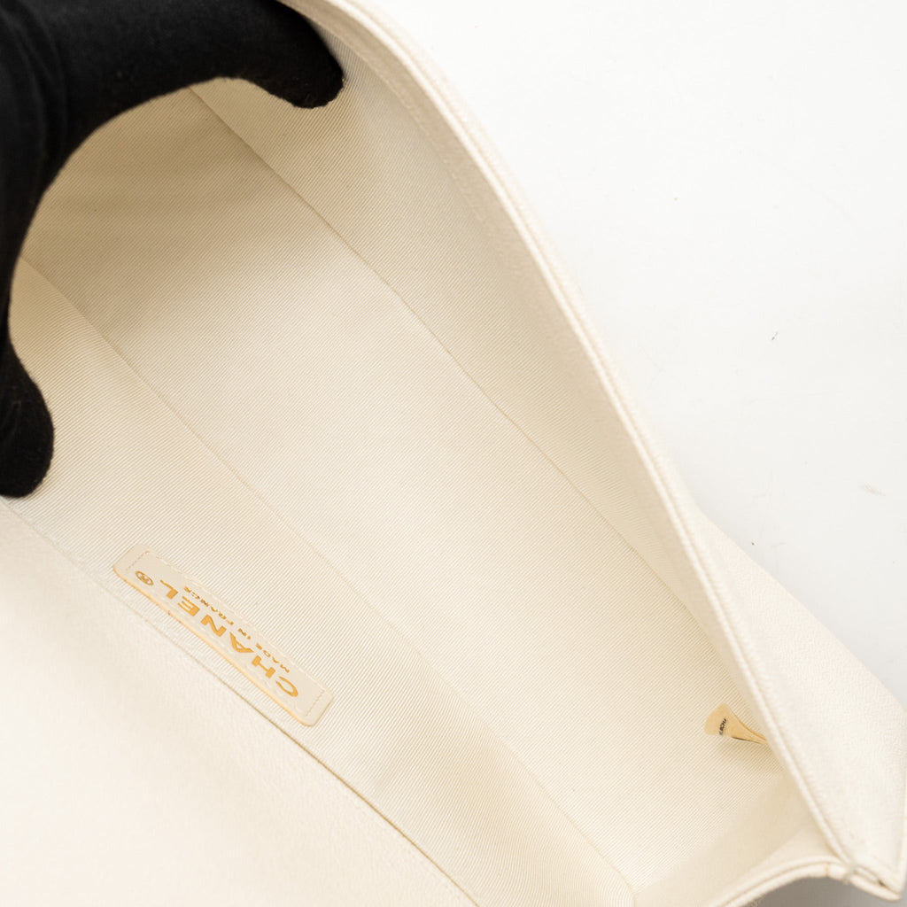 CHANEL MEDIUM BOY BAG CAVIAR WHITE LGHW