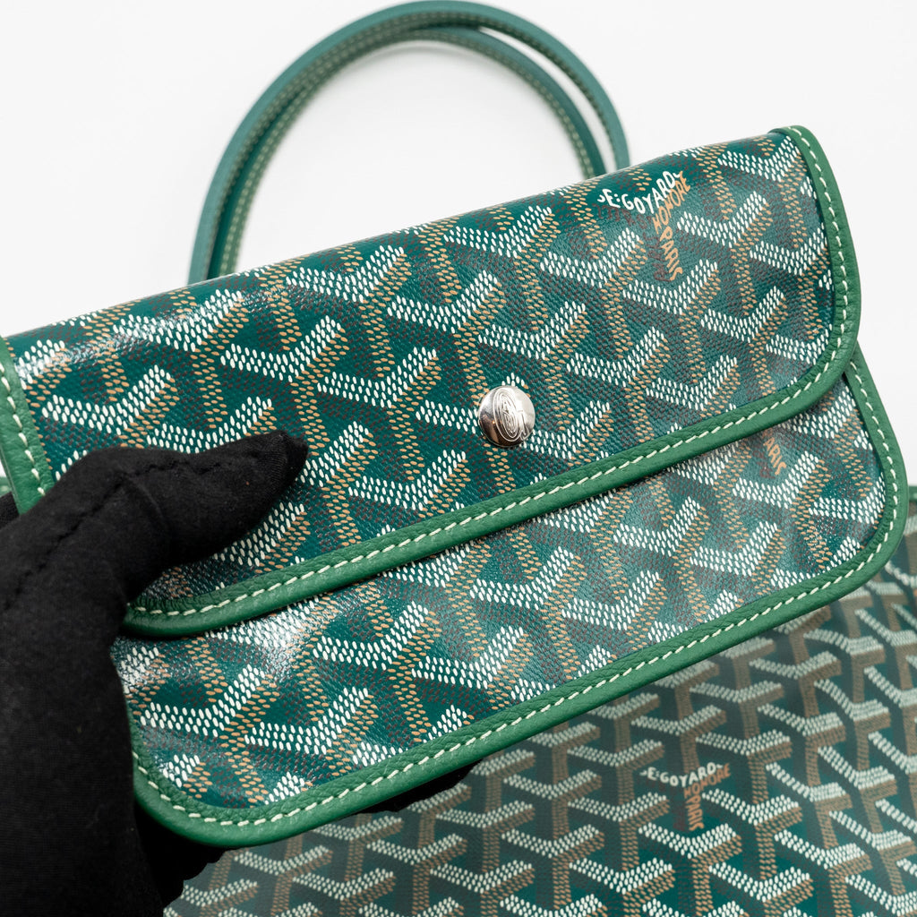 GOYARD SAINT LOUIS PM BAG GOYARDINE CANVAS/CHEVROCHES CALFSKIN GREEN SHW