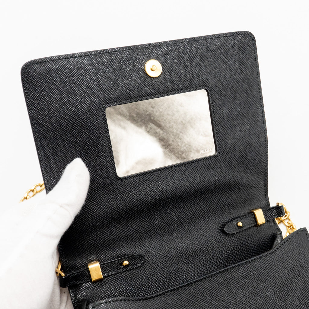 PRADA SAFFIANO CHAIN BAG CALFSKIN BLACK GHW