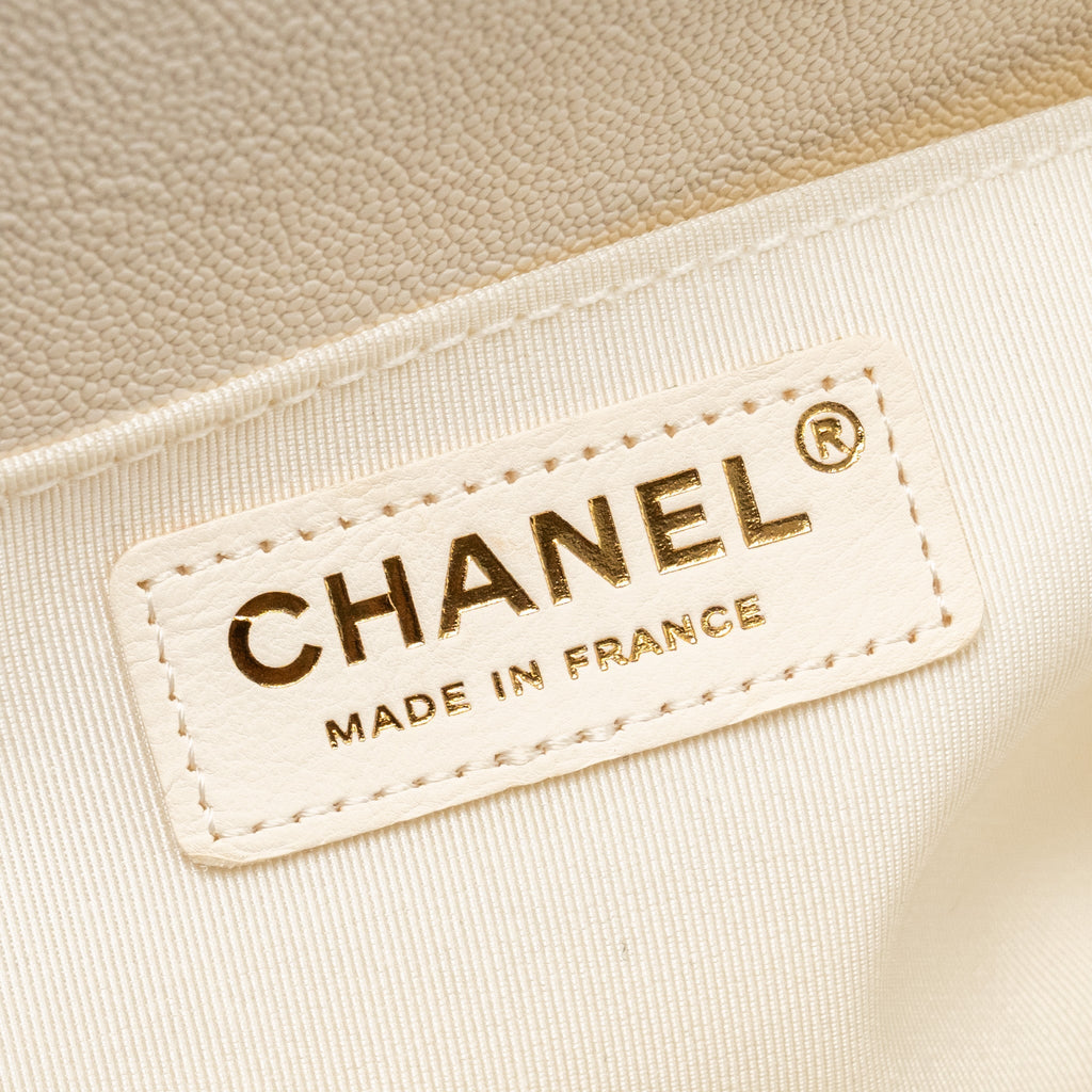 CHANEL MEDIUM BOY BAG CAVIAR WHITE LGHW