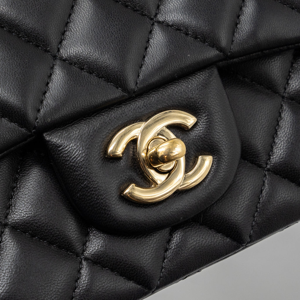 CHANEL CLASSIC MINI RECTANGULAR FLAP BAG LAMBSKIN BLACK GHW