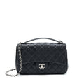CHANEL TOP HANDLE FLAP BAG PYTHON BLACK SHW